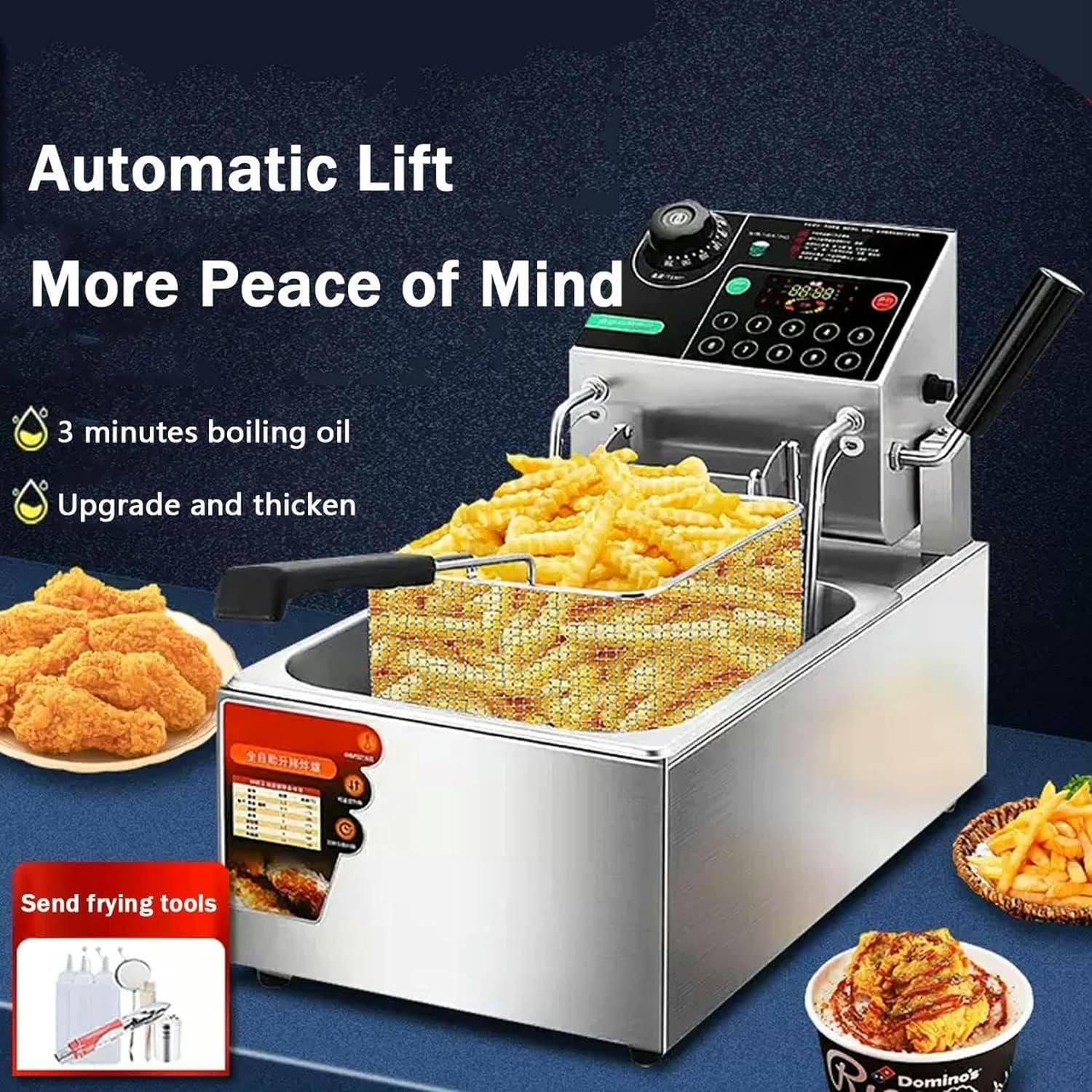 2800W Electric Deep Fat Fryer, Deep Fat Fryer 6L, Stainless Steel Fryers With 60-200°C Adjustable Temperature, Non-Slip, Air Fryer For Home And Commercial Stainless Single Cylinder