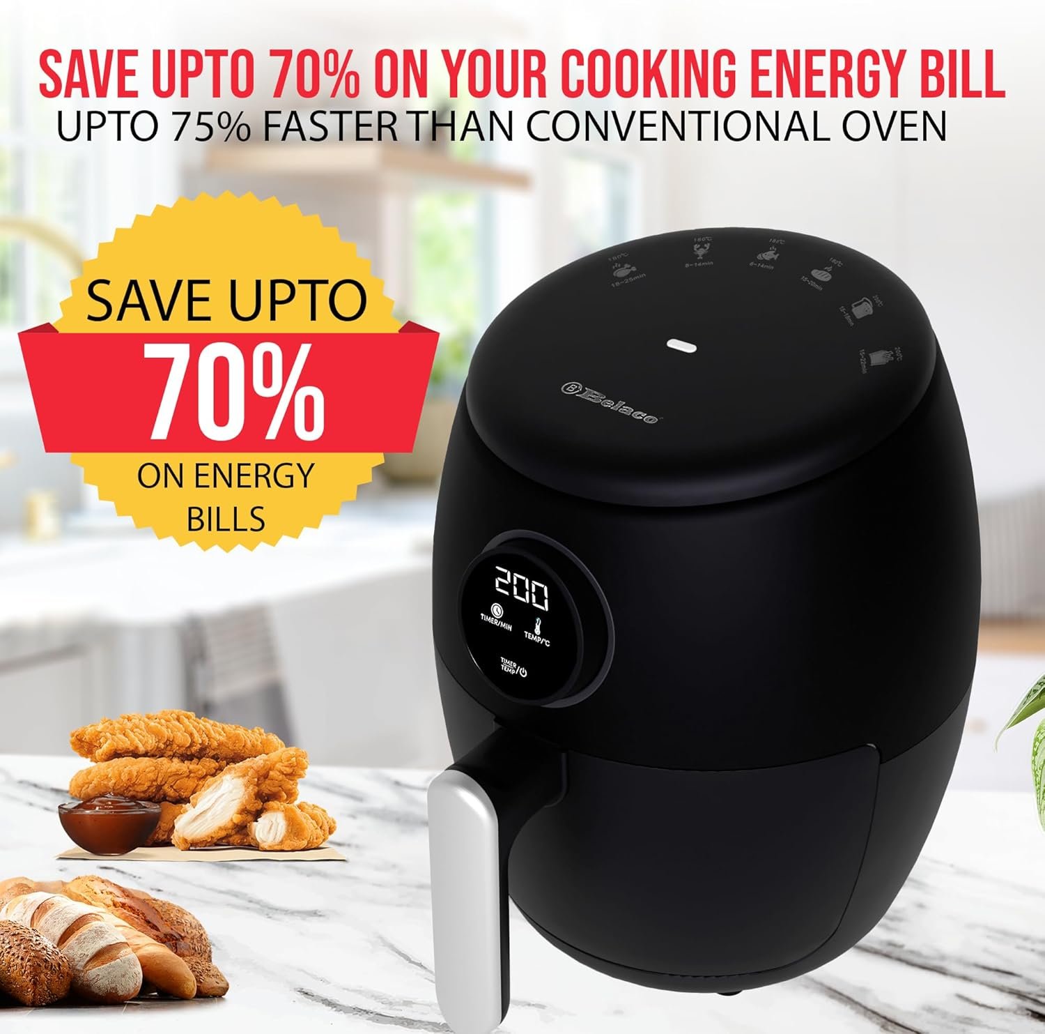 Air Fryer, 2.1Qt Digital Display, Rapid Air Circulation, Air Fryers, 60 Min Timer, Small Air Fryer, Adjustable Temperature, Dishwasher Safe Basket BEL-AF-02