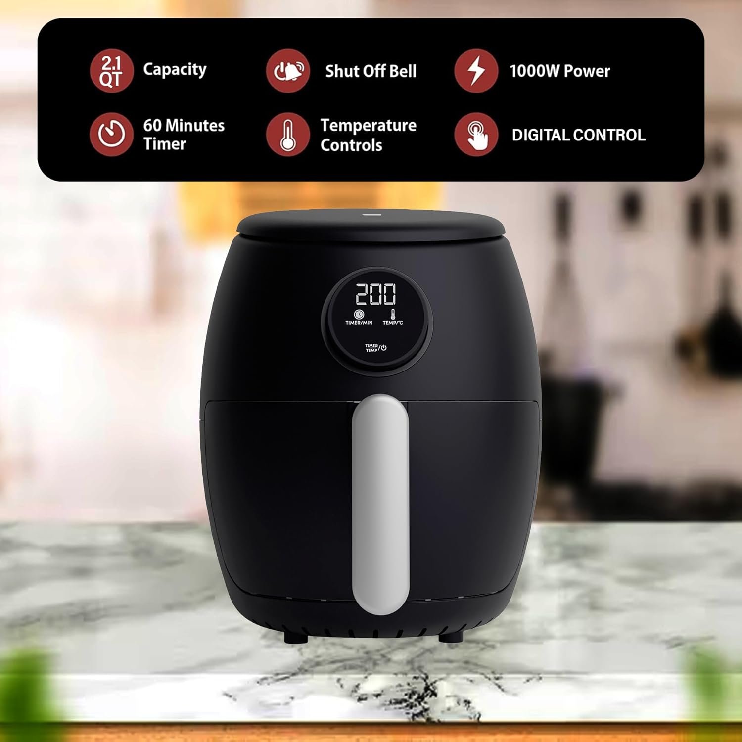 Air Fryer, 2.1Qt Digital Display, Rapid Air Circulation, Air Fryers, 60 Min Timer, Small Air Fryer, Adjustable Temperature, Dishwasher Safe Basket BEL-AF-02
