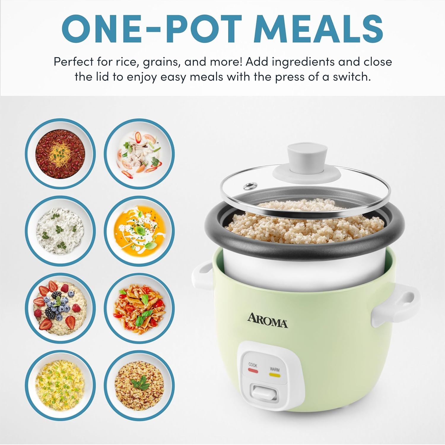Aroma Housewares 4-Cups (Cooked) / 1Qt. Rice  Grain Cooker (ARC-302NG), White