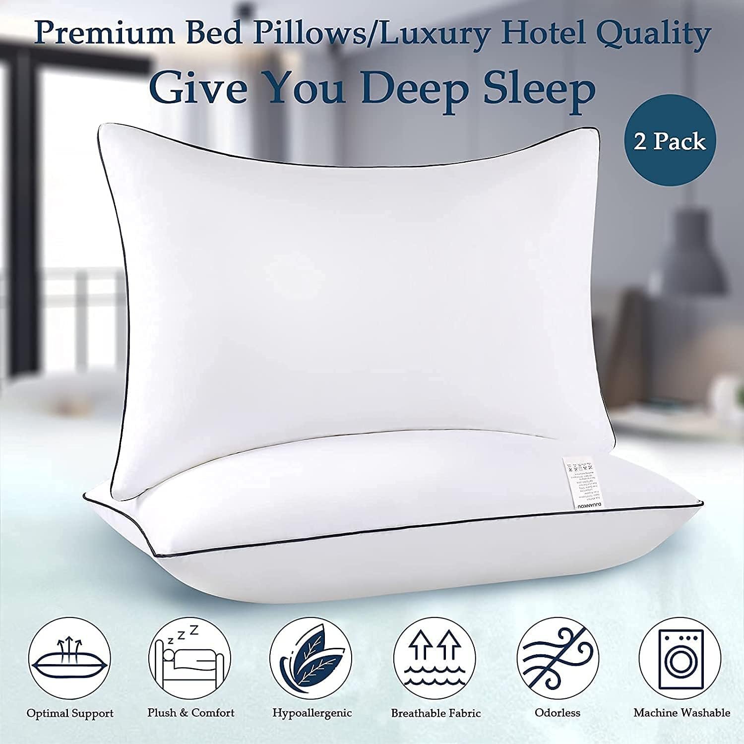 Bed Pillows for Sleeping 2 Pack, Queen Size Set of 2 for Side Back and Stomach Sleepers, Cooling Pillows,Down Alternative Filling Luxury Soft Supportive Plush Pillows (White)