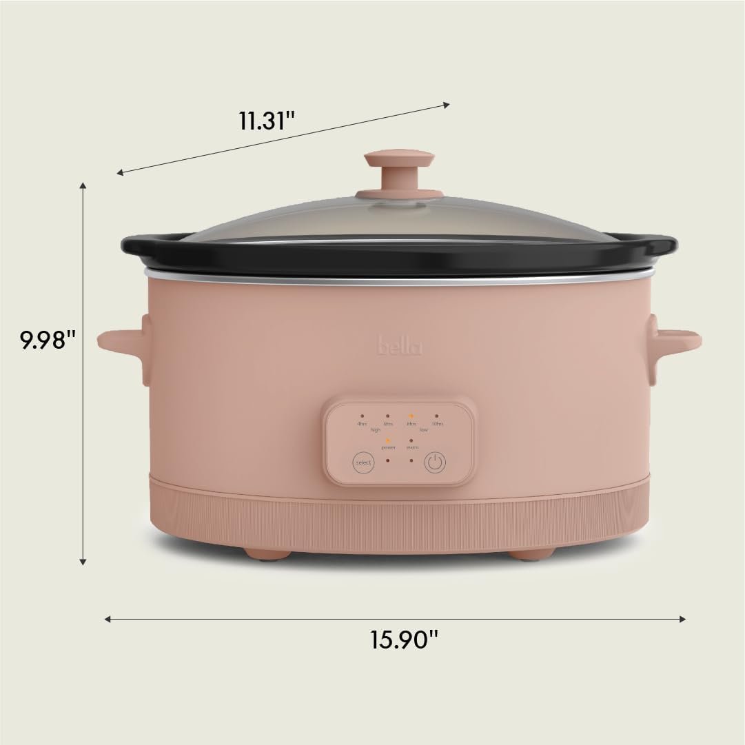 bella 6.0 Qt Programmable Slow Cooker, EverGood™ Ceramic Nonstick Coating, Adjustable Temperature  Cooking Times, Dishwasher Safe Stoneware Pot  Tempered Glass Lid, Tangle Free Cord Wrap, Oatmilk
