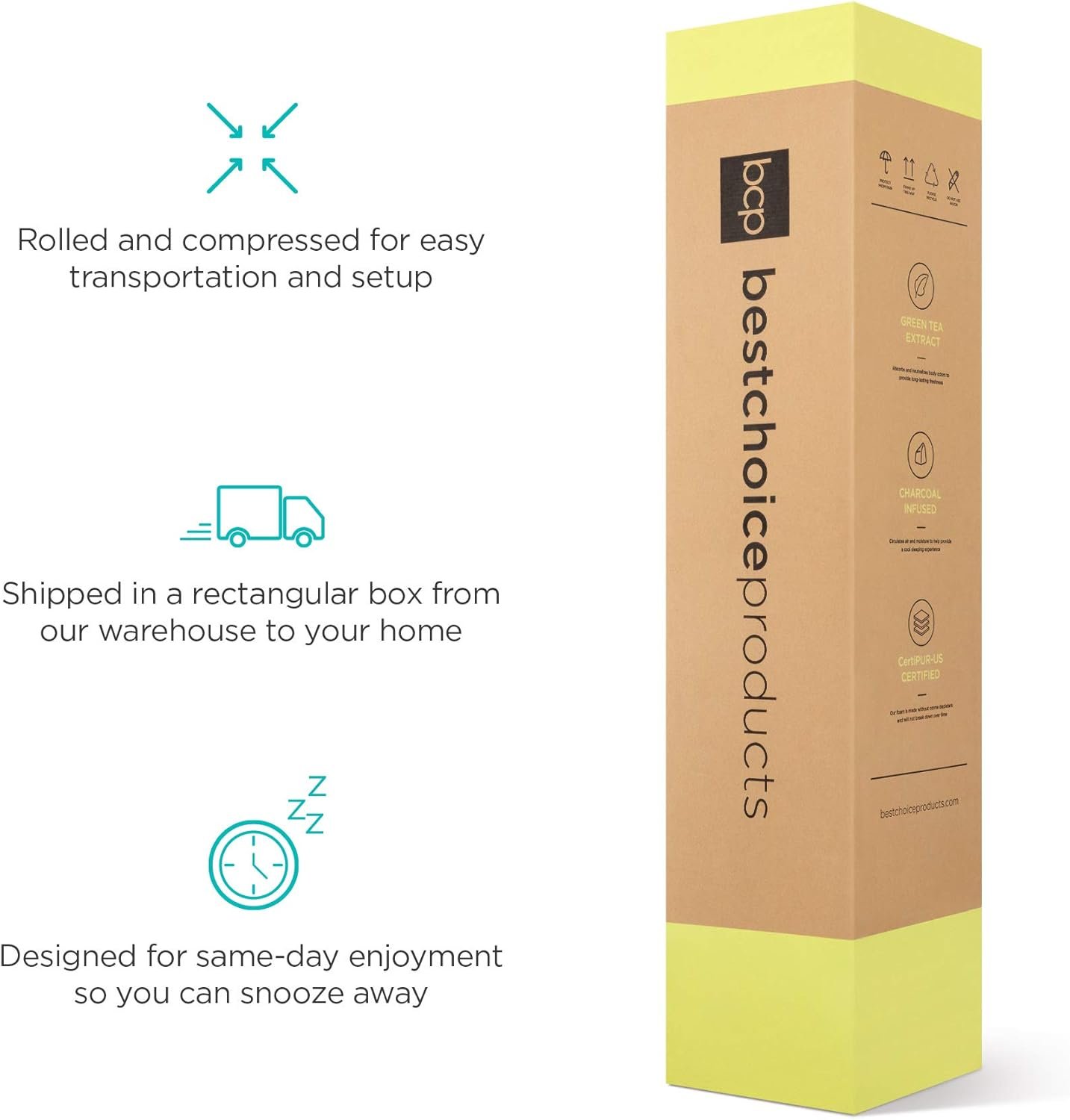 Best Choice Products 12 Inch, Green Tea Charcoal Cooling Gel Memory Foam Mattress, Fiberglass Free, 2-Layer, Breathable - Queen, Medium Firm