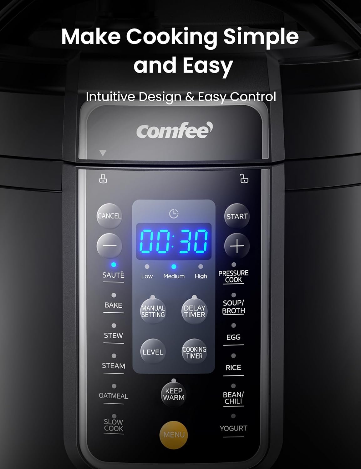 COMFEE’ 16 in 1 Electric Pressure Cooker Instant Multi Cooker Olla de Presion Non-Stick Pot Yogurt Maker Rice Cooker Slow Cooker Sauté Steamer 8 Quarts Stainless Steel