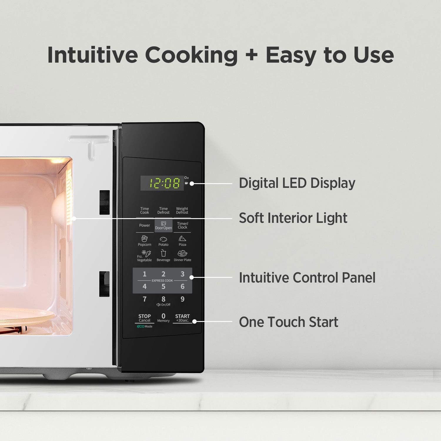 COMFEE EM720CPL-PMB Countertop Microwave Oven with Sound On/Off, ECO Mode and Easy One-Touch Buttons, 0.7 Cu Ft, Black
