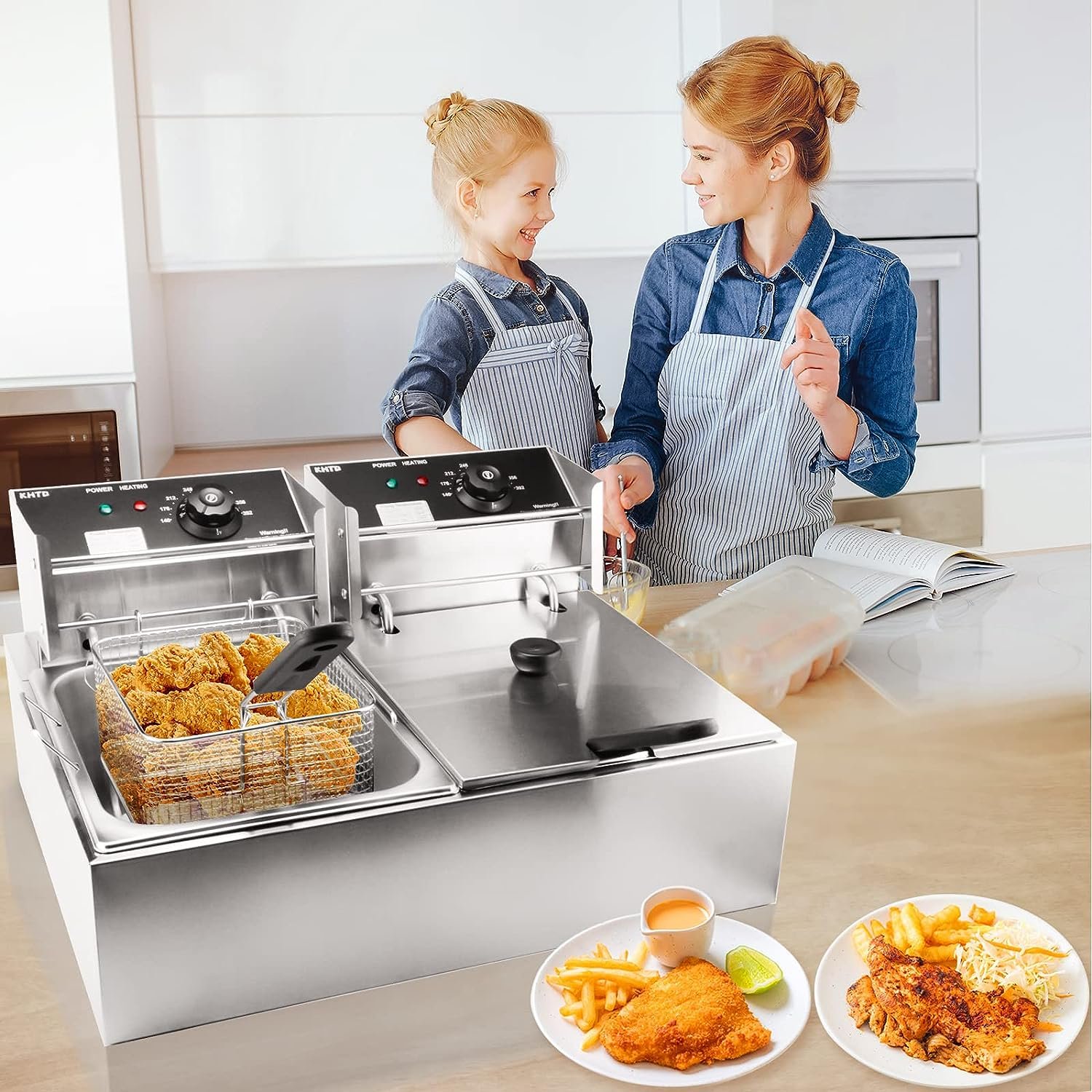 Commercial Deep Fryer with Basket, 3400W 12.7QT/12L , Detachable Large Capacity Stainless Steel Countertop Electric Oil Fryer with Temperature Control for Restaurant or Home Use