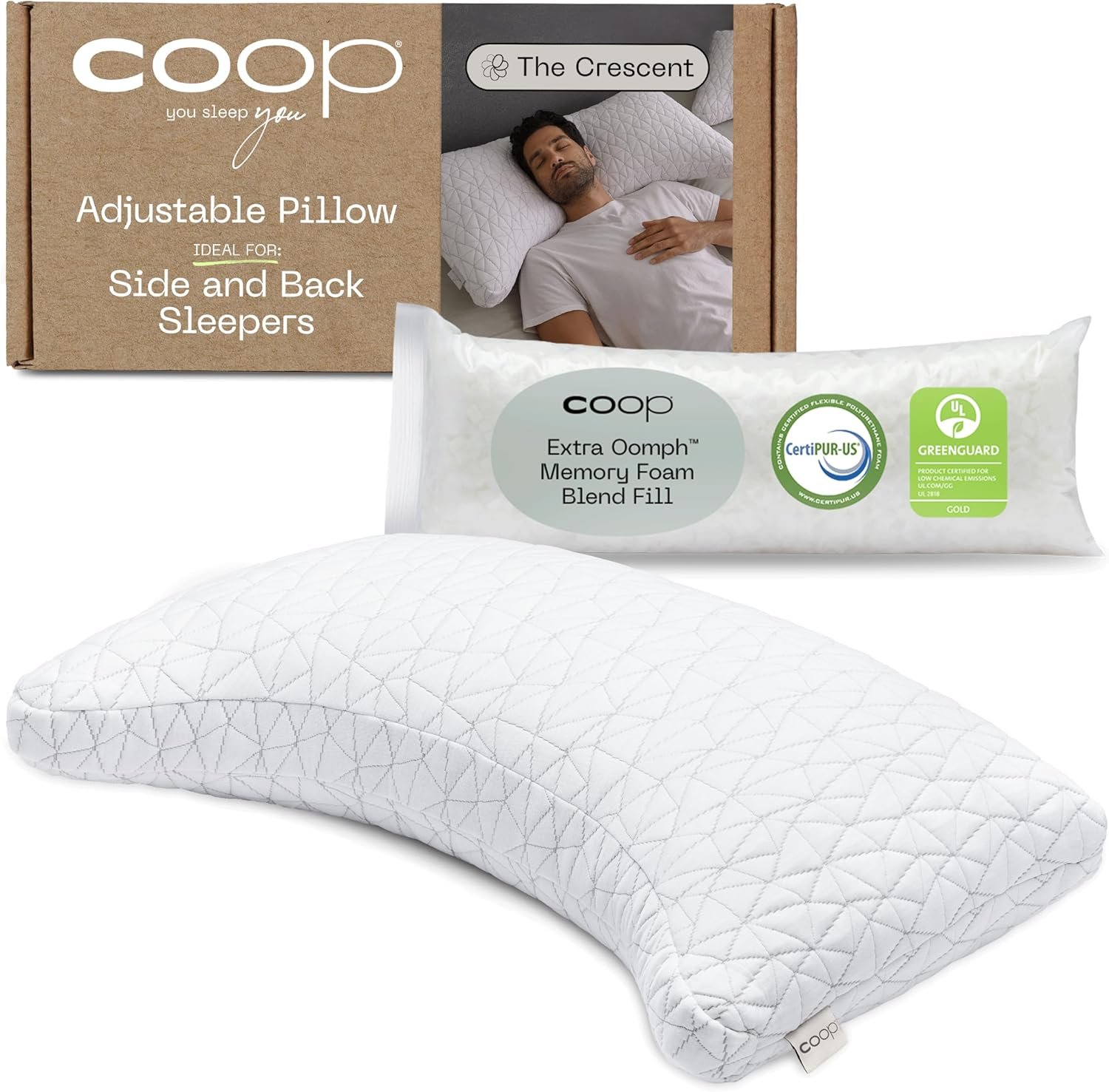 Coop Home Goods Original Adjustable Pillow, King Size Bed Pillows for Sleeping, Cross Cut Memory Foam Pillows - Medium Firm Back, Stomach and Side Sleeper Pillow, CertiPUR-US/GREENGUARD Gold