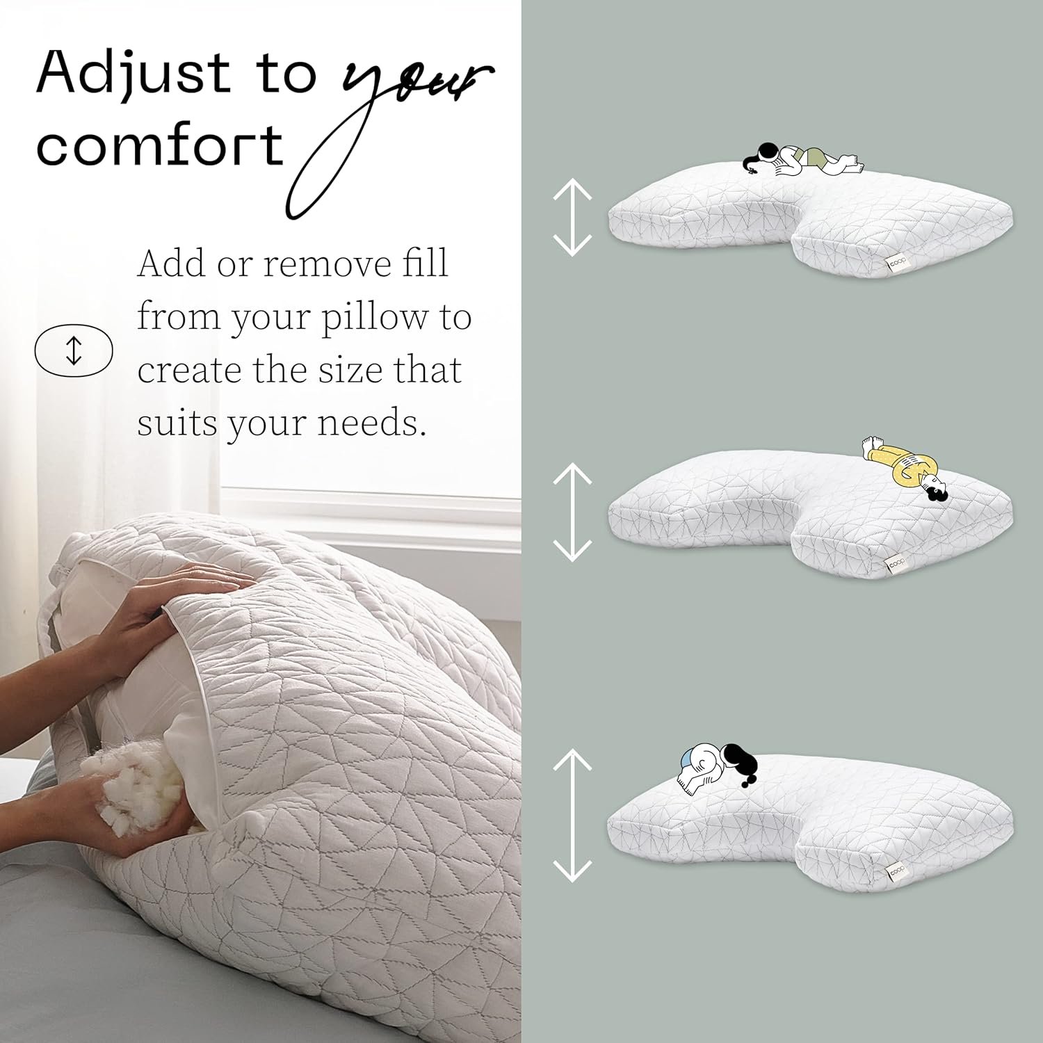 Coop Home Goods Original Adjustable Pillow, King Size Bed Pillows for Sleeping, Cross Cut Memory Foam Pillows - Medium Firm Back, Stomach and Side Sleeper Pillow, CertiPUR-US/GREENGUARD Gold
