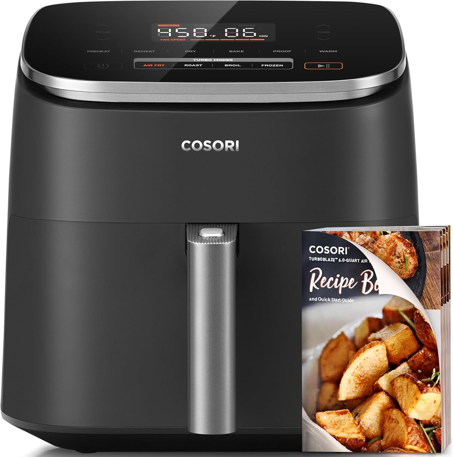 COSORI Air Fryer 9-in-1, Compact  Large 6-Qt, Fast Turbo Modes, 90-450°F Even Results, Precision Heating, Up to 95% Less Oil*, Roast, Bake, Dry, Reheat, Frozen, Broil, Proof, 120V, TurboBlaze, Grey