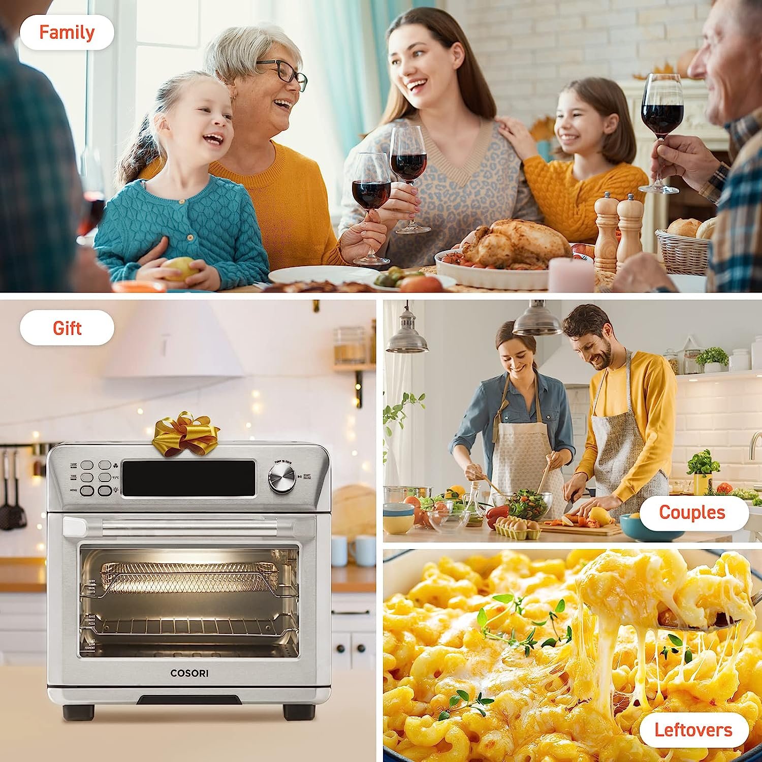 COSORI Toaster Oven Air Fryer Combo, 12-in-1, 26QT Convection Oven Countertop, Stainless Steel with Toast Bake and Broil, Smart, 6 Slice Toast, 12 Pizza, 75 RecipesAccessories