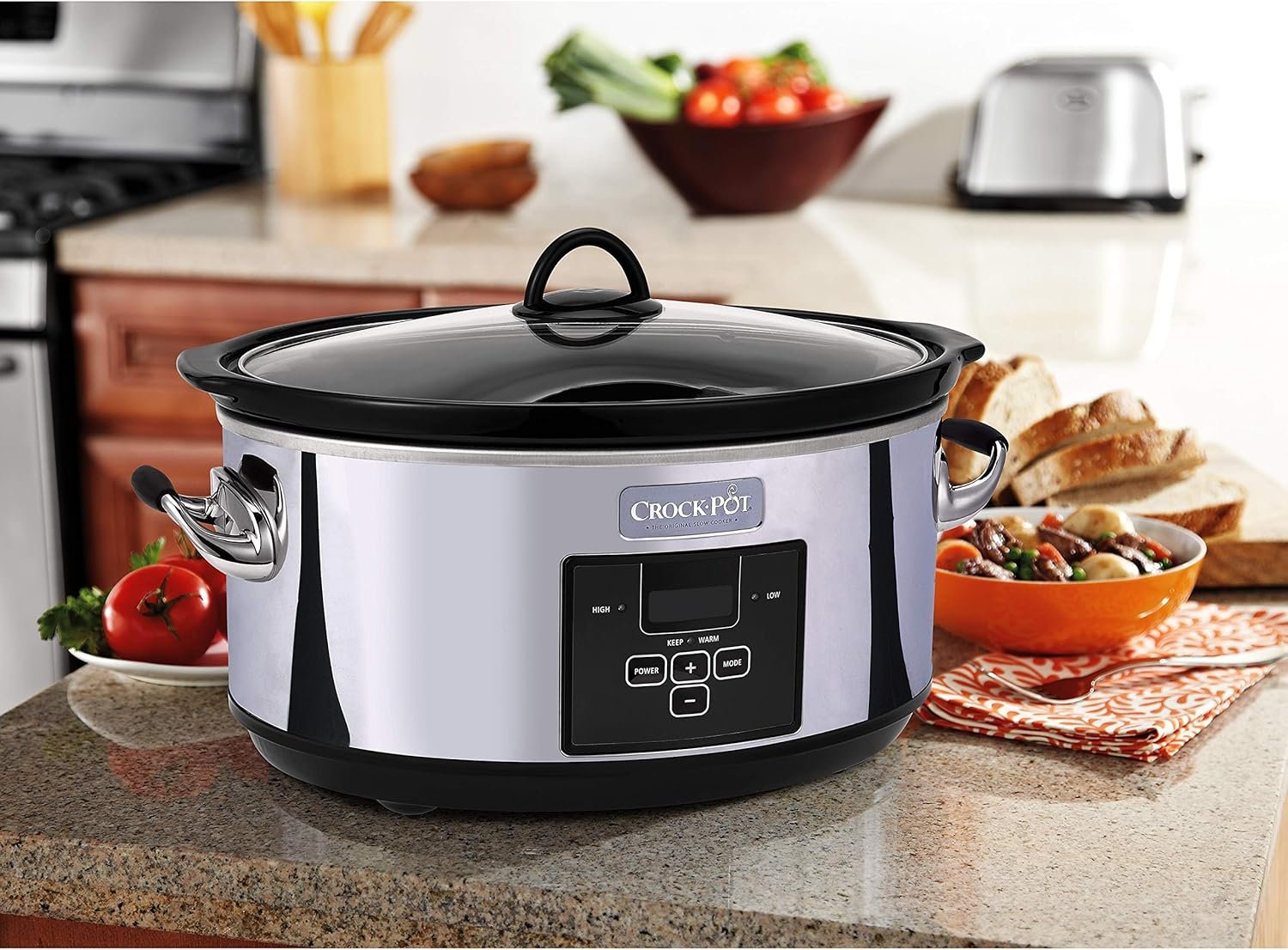 Crock-Pot 7 Quart Programmable Slow Cooker with Digital Timer, Food Warmer, Polished Platinum, Perfect for Everyday Meals and Entertaining