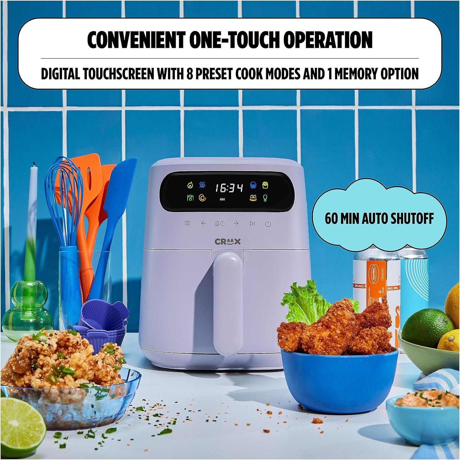 CRUX x Marshmello 3.0 QT Digital Air Fryer with TurboCrisp Technology, Touch Screen Temperature Control, Timer and Auto Shut-off, Fully Programmable, Silicone Cupcake Molds Included, White