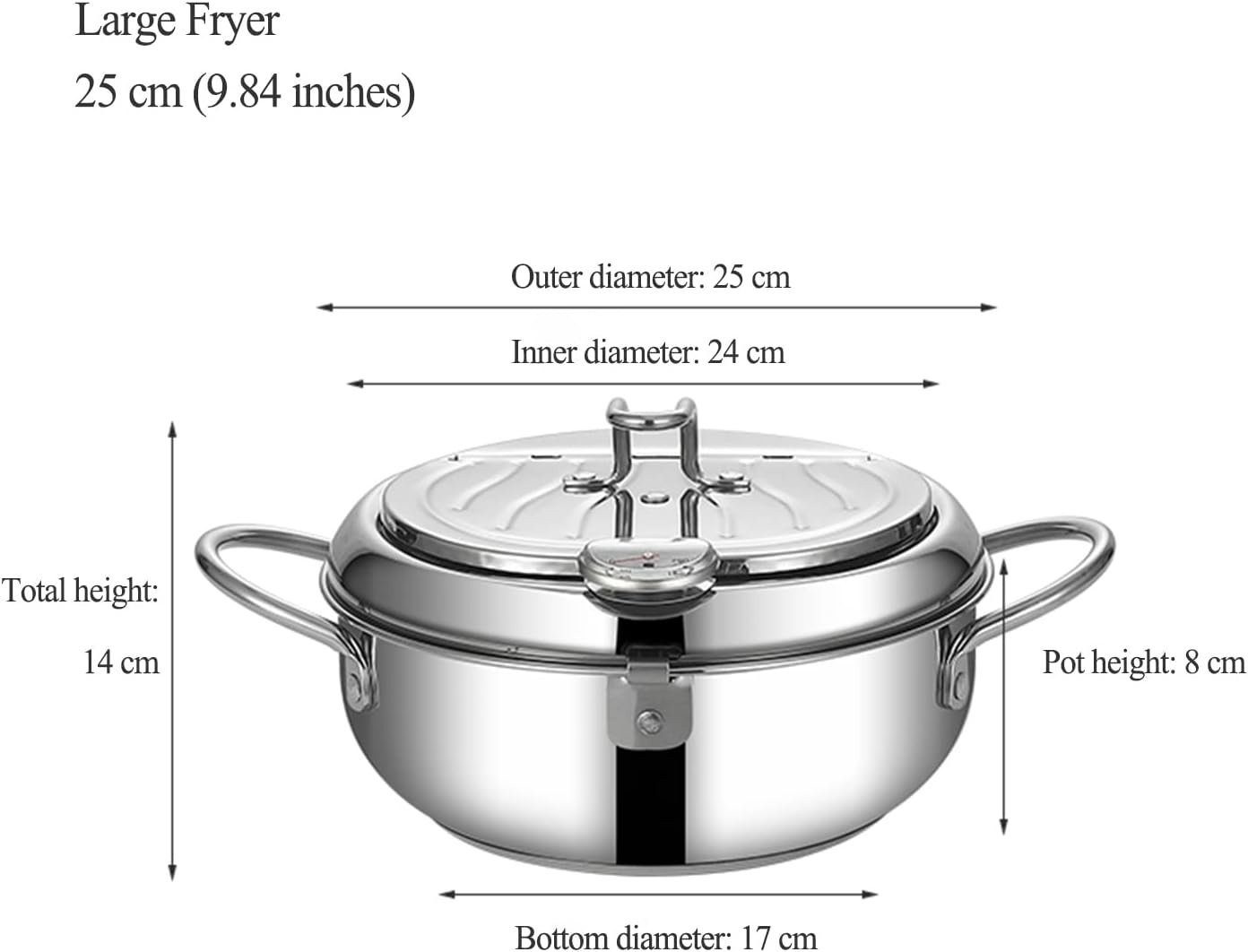 Deep Fryer Pot, 304 Stainless Steel Japanese Deep Fryer with Lid And Oil Drip Drainer Rack for French Fries Chicken Wings shrimp, 3.4L