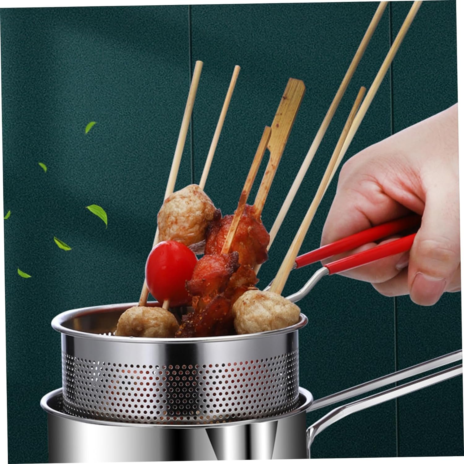 Deep Fryer with Basket 2pcs/set 1200ml Stainless Steel Fryer with Handles Uncoated Mirror Polish Brushed Frying Pan for French Fries Fish Chicken Fins
