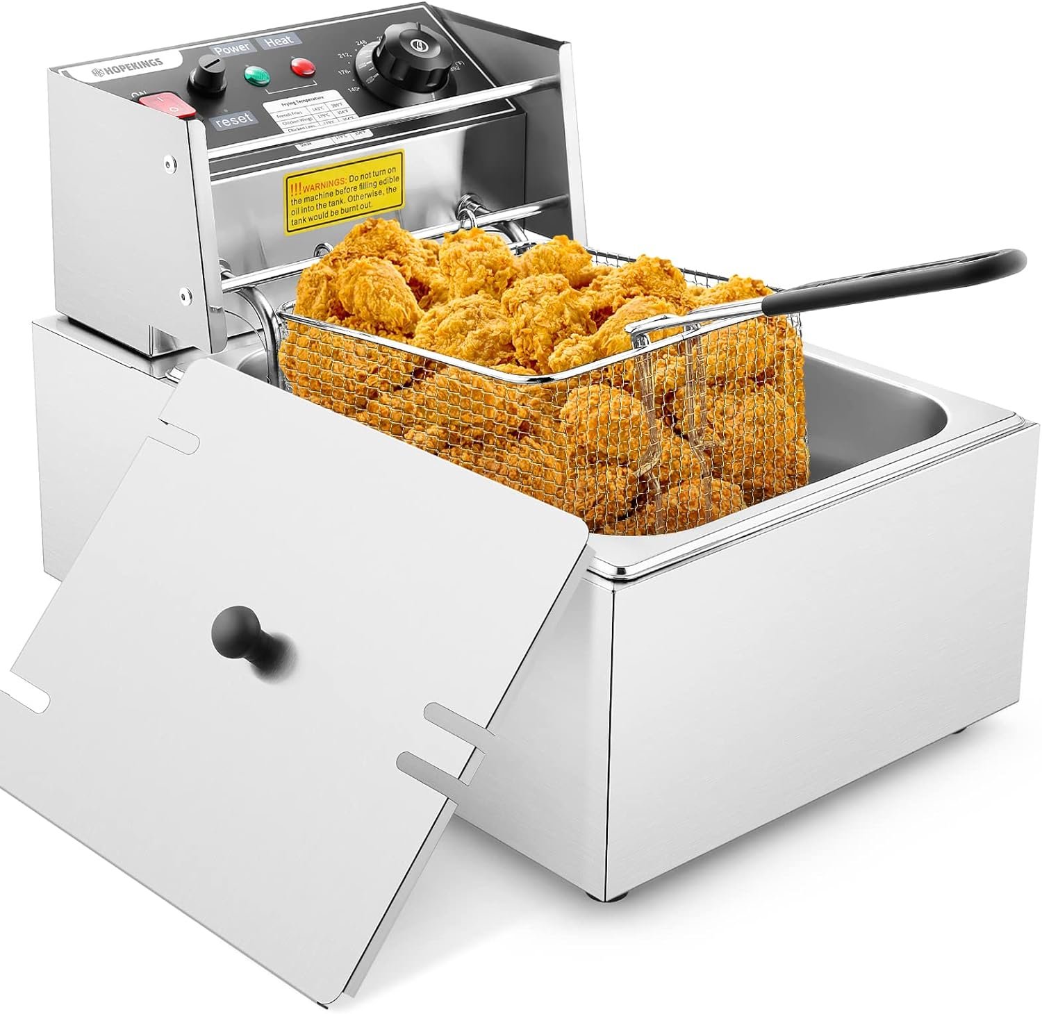 Deep Fryer with Basket and Lid for Home or Restaurant Use, 10 Liter Oil and 6.34QT Food Capacity Electric Fryer, Stainless Steel Countertop Fryer Easy Clean, Dishwasher Safe Parts