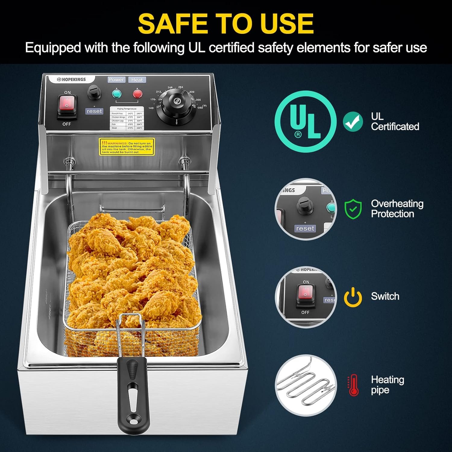 Deep Fryer with Basket and Lid for Home or Restaurant Use, 10 Liter Oil and 6.34QT Food Capacity Electric Fryer, Stainless Steel Countertop Fryer Easy Clean, Dishwasher Safe Parts