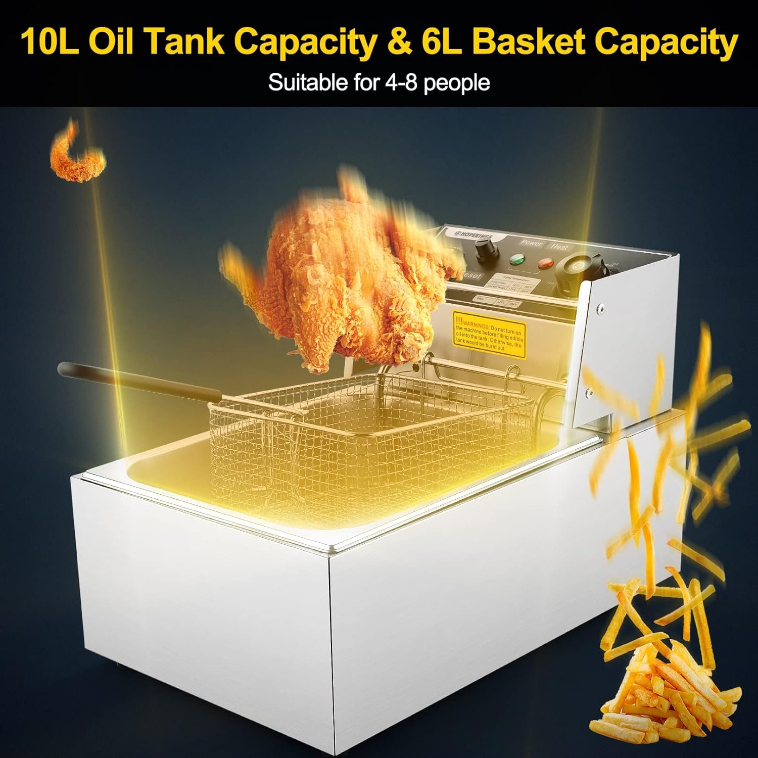 Deep Fryer with Basket and Lid for Home or Restaurant Use, 10 Liter Oil and 6.34QT Food Capacity Electric Fryer, Stainless Steel Countertop Fryer Easy Clean, Dishwasher Safe Parts