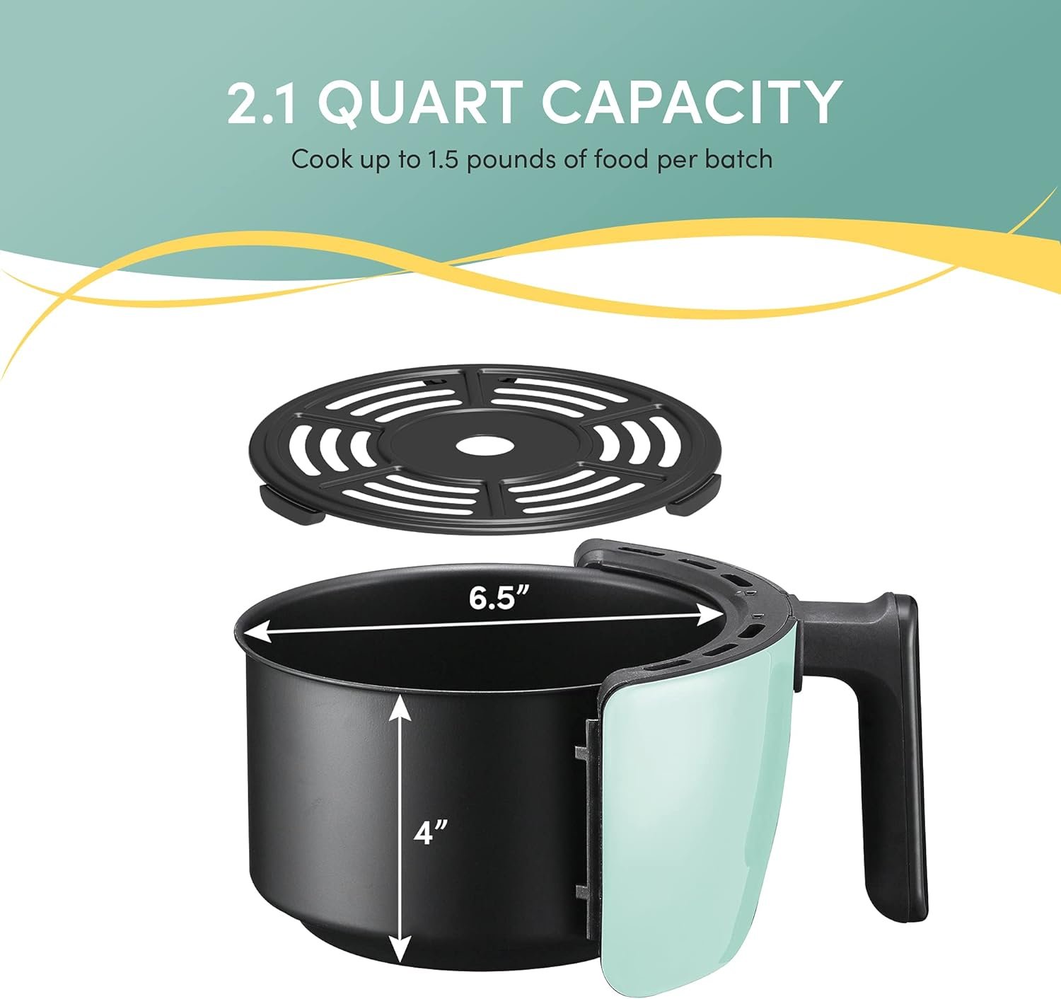 Elite Gourmet EAF-0201BL Personal Compact Space Saving Electric Hot Air Fryer Oil-Less Healthy Cooker, Timer  Temperature Controls, 1000W, 2.1 Quart, Mint