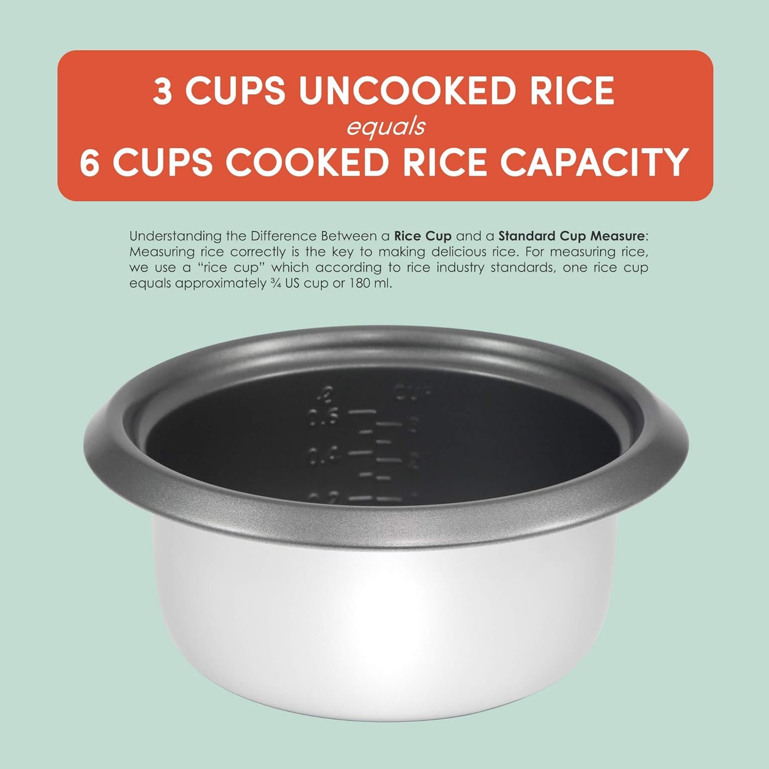 Elite Gourmet ERC006SS 6-Cup Electric Rice Cooker with 304 Surgical Grade Stainless Steel Inner Pot, Makes Soups, Stews, Porridges, Grains and Cereals, 6 cup (3 cups uncooked), Black