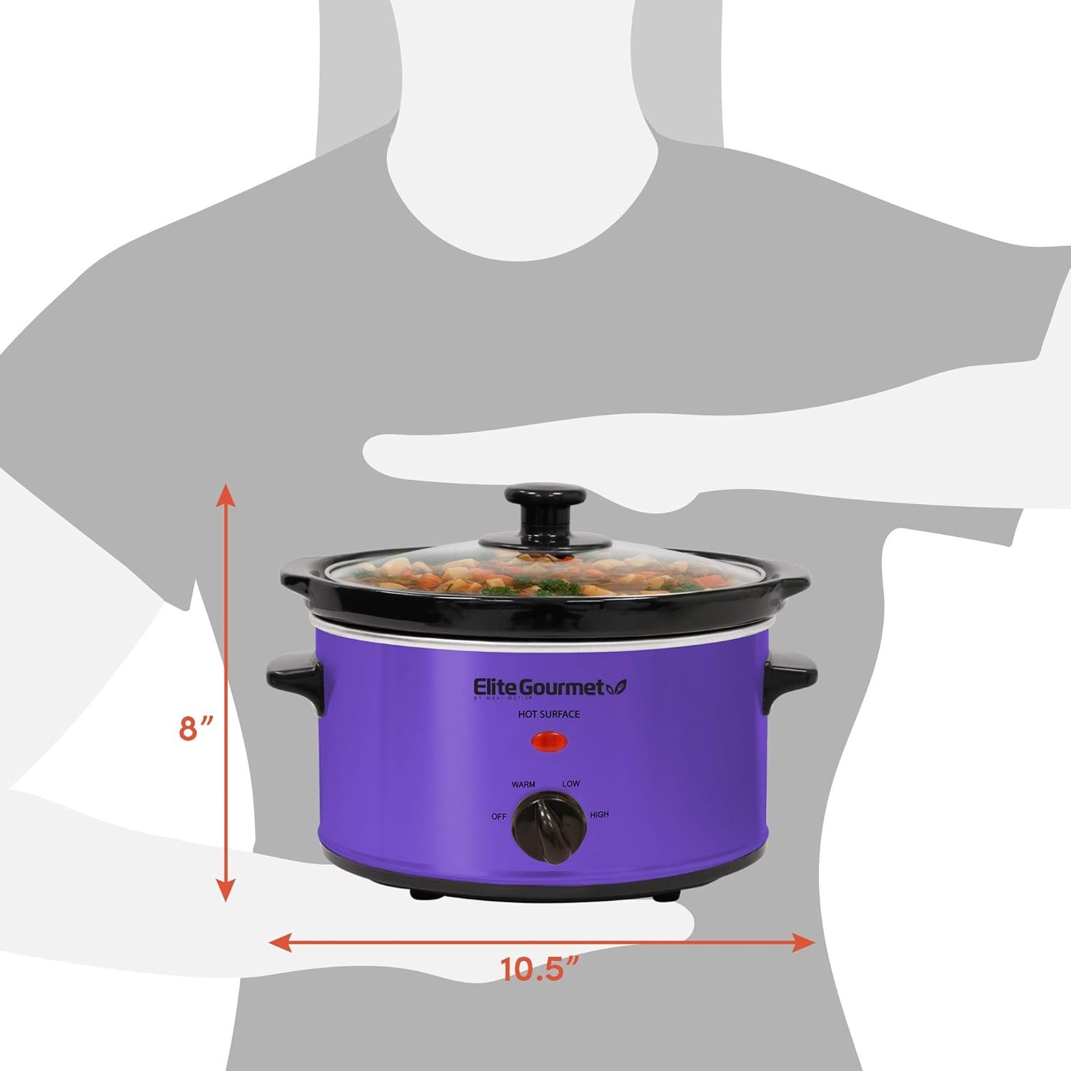Elite Gourmet MST-275XS Electric Oval Slow Cooker, Adjustable Temp, Entrees, Sauces, Stews  Dips, Dishwasher Safe Glass Lid  Crock (2 Quart, Stainless Steel)