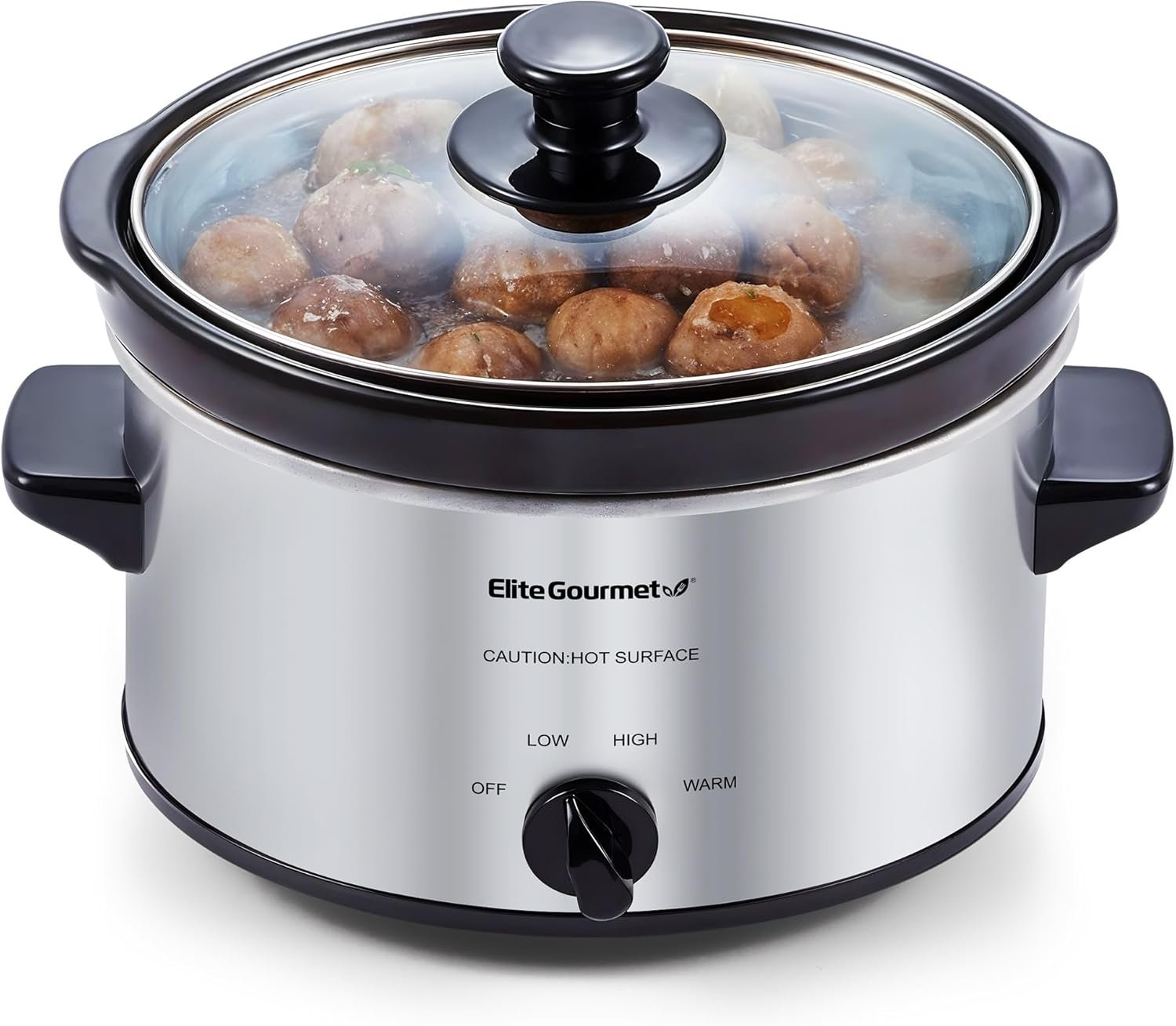 Elite Gourmet MST-275XS Electric Oval Slow Cooker, Adjustable Temp, Entrees, Sauces, Stews  Dips, Dishwasher Safe Glass Lid  Crock (2 Quart, Stainless Steel)