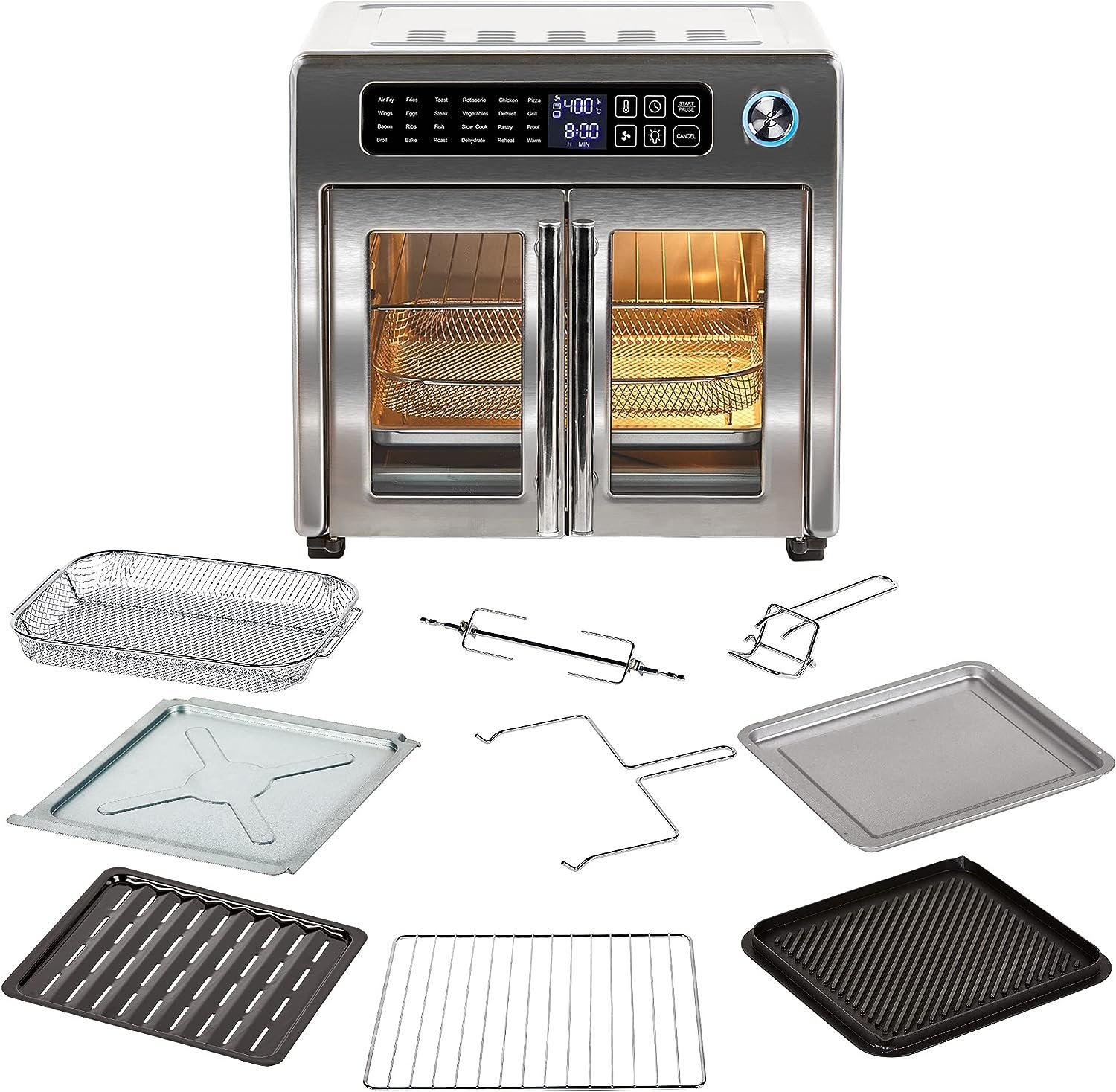 Emeril Lagasse 26 QT Extra Large Air Fryer, Convection Toaster Oven with French Doors, Stainless Steel
