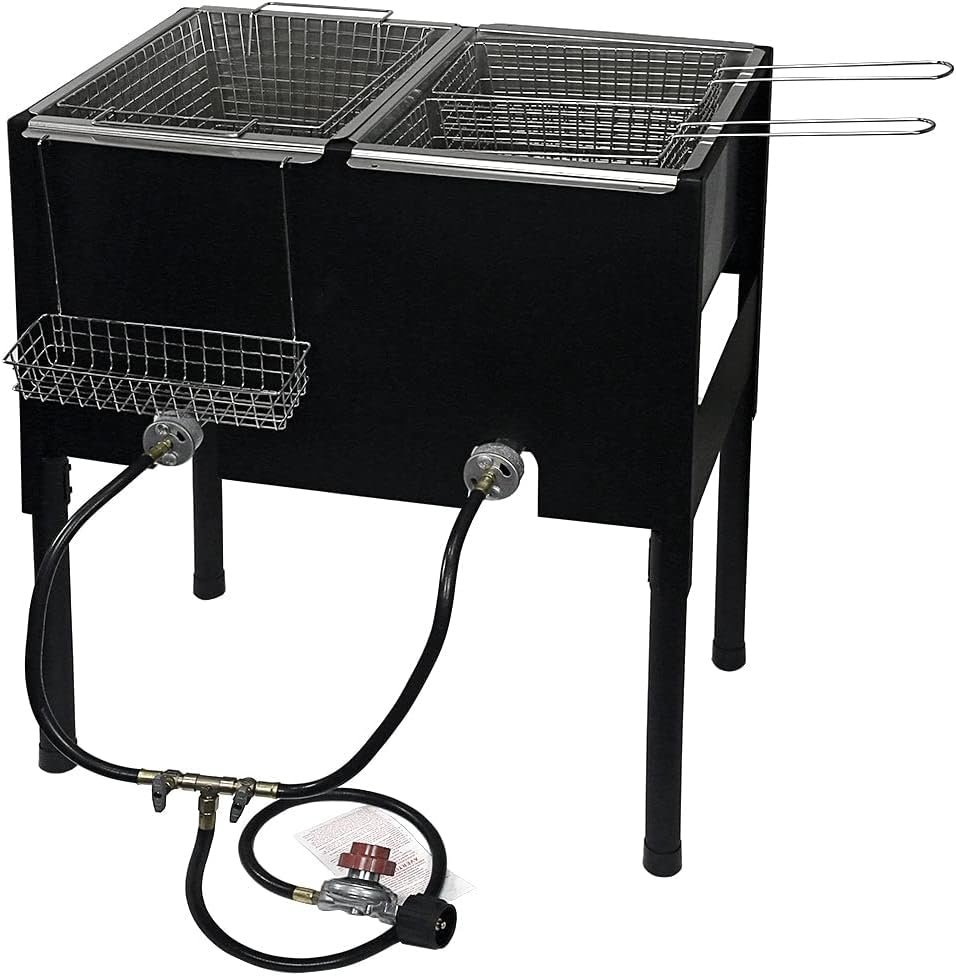 Free Standing Triple Deep Fryer-3 Basket Stainless Steel Propane Cooker-Fry Fish/Chicken-Taco Cart