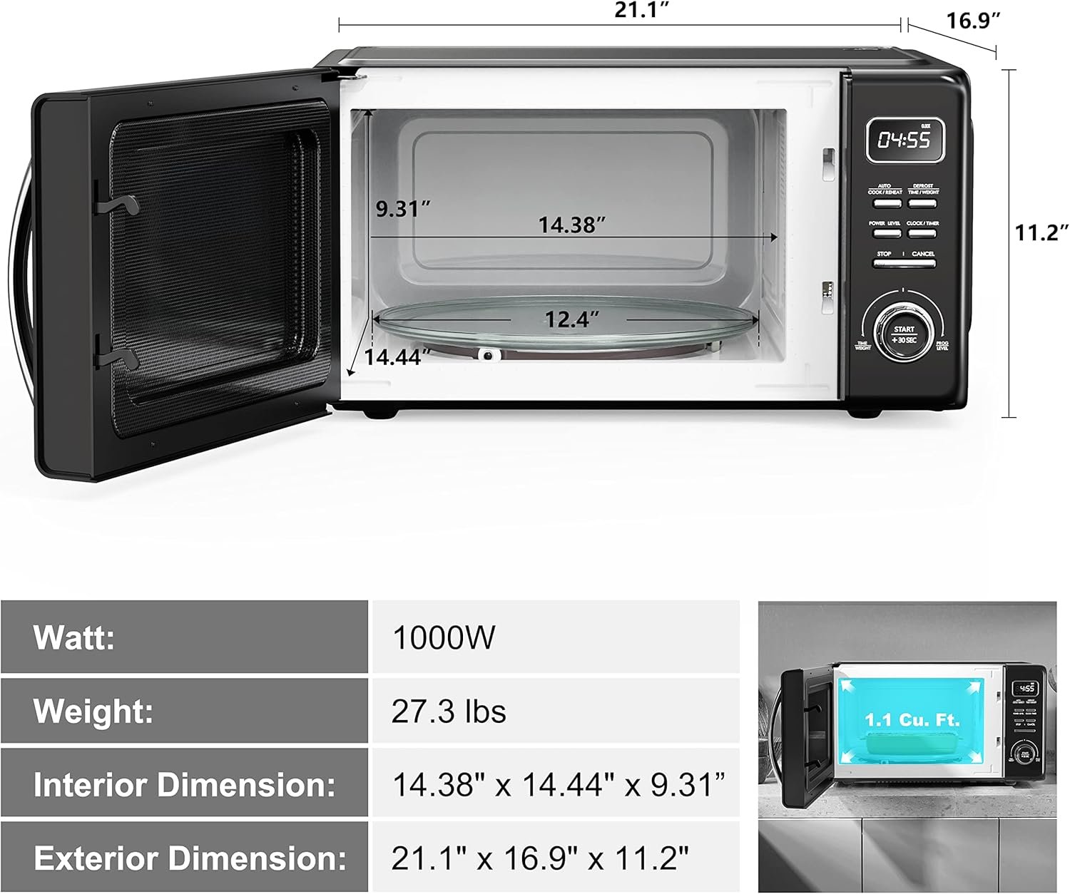 Galanz GLCMKZ07BKR07 Retro Countertop Microwave Oven with Auto Cook  Reheat, Defrost, Quick Start Functions, Easy Clean with Glass Turntable, Pull Handle.7 cu ft, Black