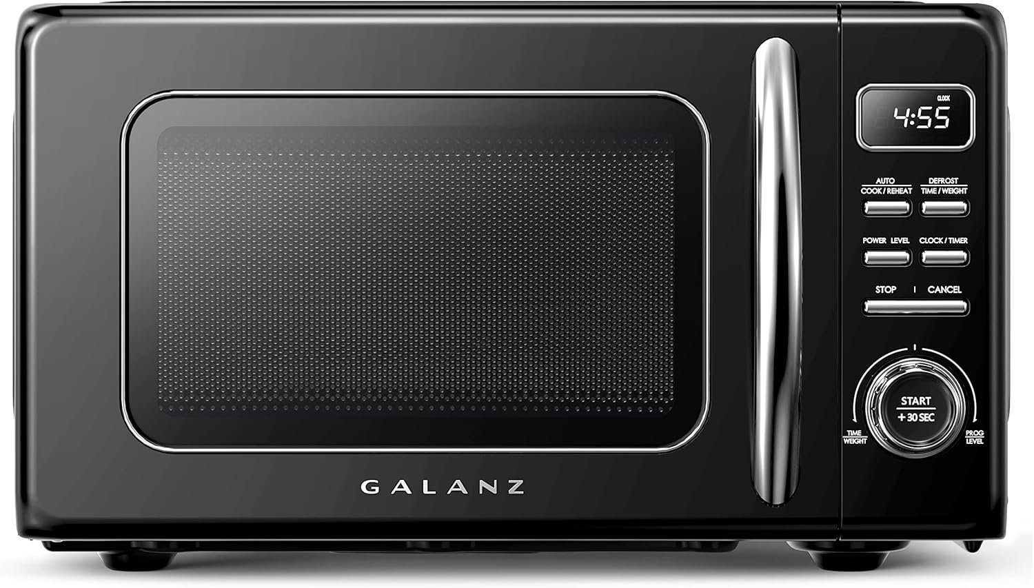 Galanz GLCMKZ07BKR07 Retro Countertop Microwave Oven with Auto Cook  Reheat, Defrost, Quick Start Functions, Easy Clean with Glass Turntable, Pull Handle.7 cu ft, Black