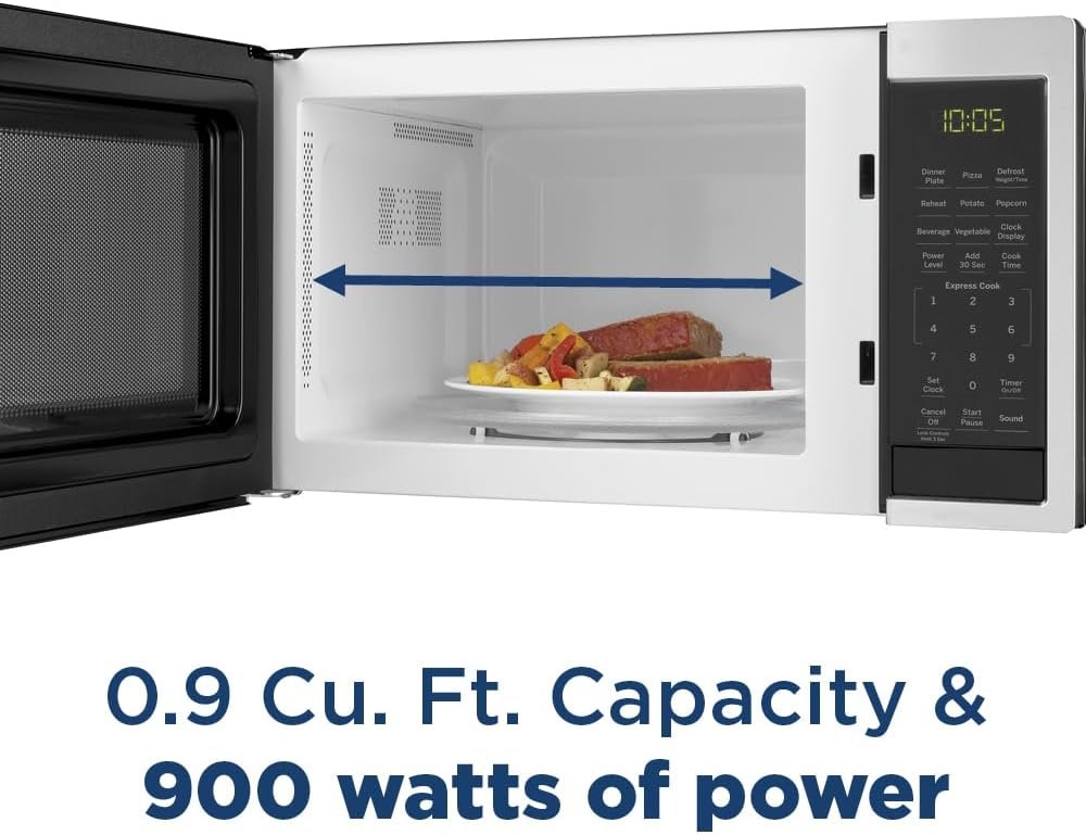 GE GCST09N1WSS Microwave Oven, 900-watt 7 Auto Cooking Settings, Child-Lock Technology, Kitchen Essentials for The Countertop, Dorm Room or Apartment, 0.9 Cu. Ft, Stainless Steel GE GCST09N1WSS Microwave Oven, 900-watt 7 Auto Cooking Settings, Child-Lock Technology, Kitchen Essentials for The Countertop, Dorm Room or Apartment, 0.9 Cu. Ft, Stainless Steel
