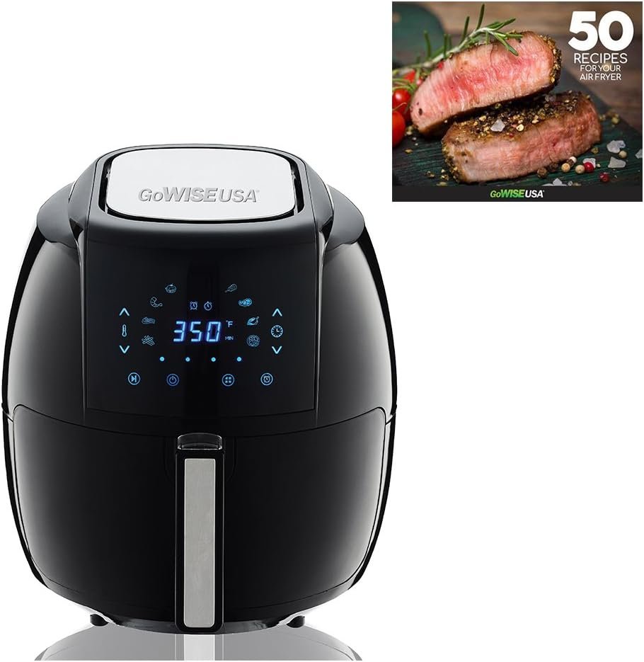 GoWISE USA 1700-Watt 5.8-QT 8-in-1 Digital Air Fryer with Recipe Book, Black