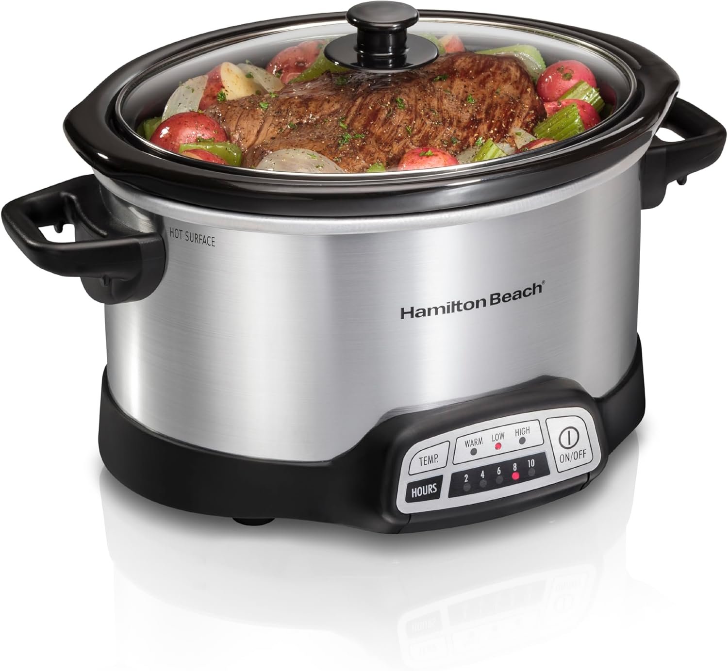 Hamilton Beach 4 Quart Programmable Slow Cooker with Flexible Easy Programming, 5 Cooking Times, Dishwasher-Safe Crock  Lid, Silver (33443)