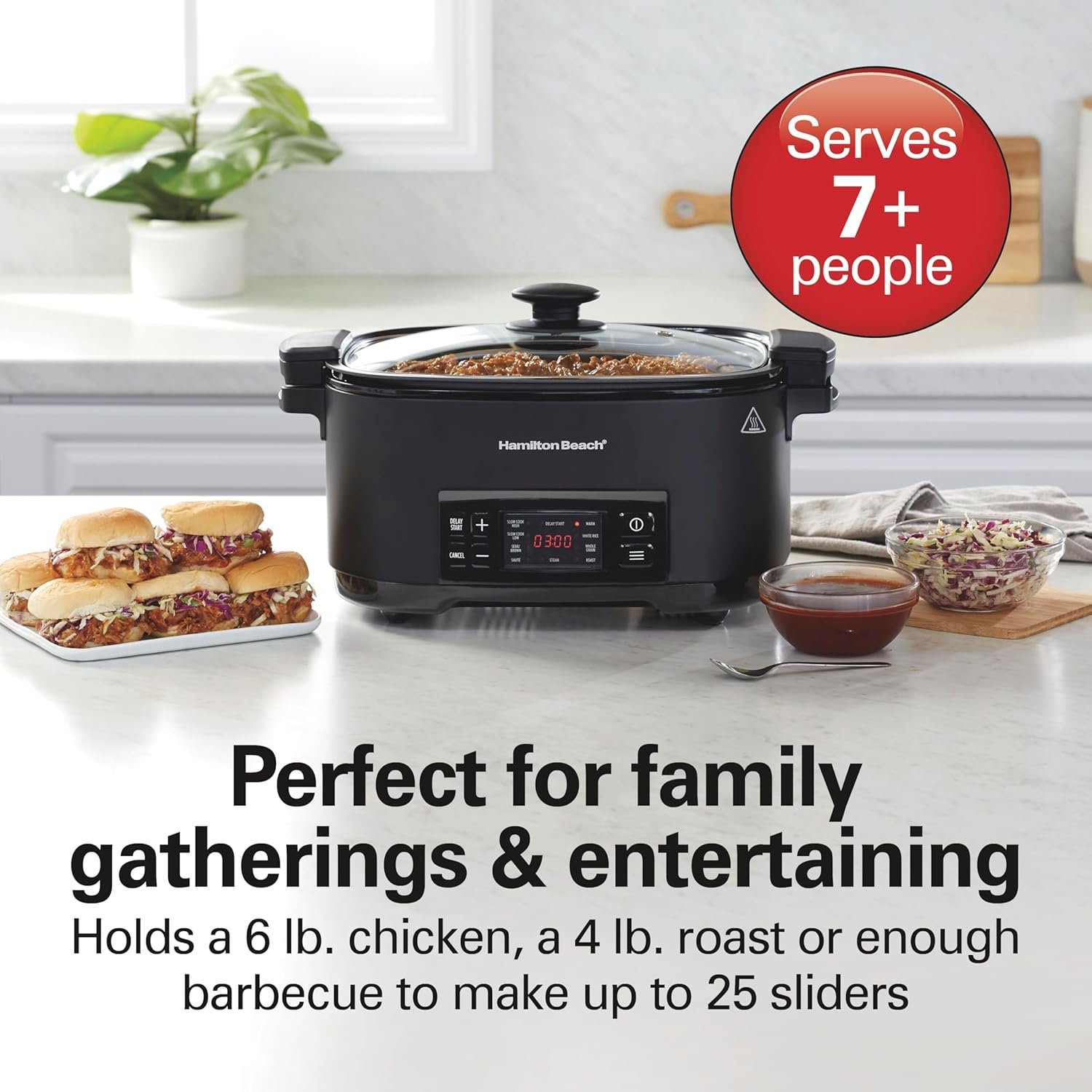 Hamilton Beach 6 Quart 9-in-1 Programmable Slow Cooker with Sear, Browning, Rice, Steam, Sauté, Roast Delay Start  Keep Warm Functions, Nonstick PFAS-Free Dishwasher Safe Crock, Black (33604)