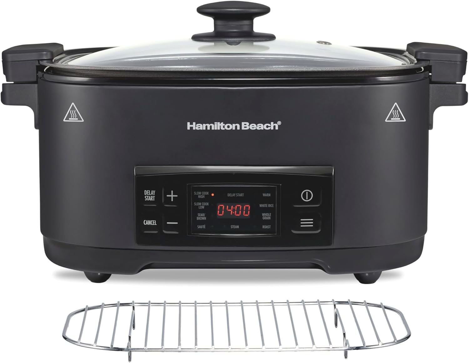 Hamilton Beach 6 Quart 9-in-1 Programmable Slow Cooker with Sear, Browning, Rice, Steam, Sauté, Roast Delay Start  Keep Warm Functions, Nonstick PFAS-Free Dishwasher Safe Crock, Black (33604)