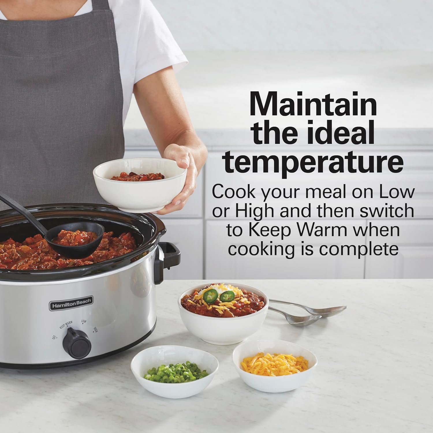 Hamilton Beach 6-Quart Slow Cooker with 3 Cooking Settings, Dishwasher-Safe Stoneware Crock  Glass Lid, Silver (33665G)