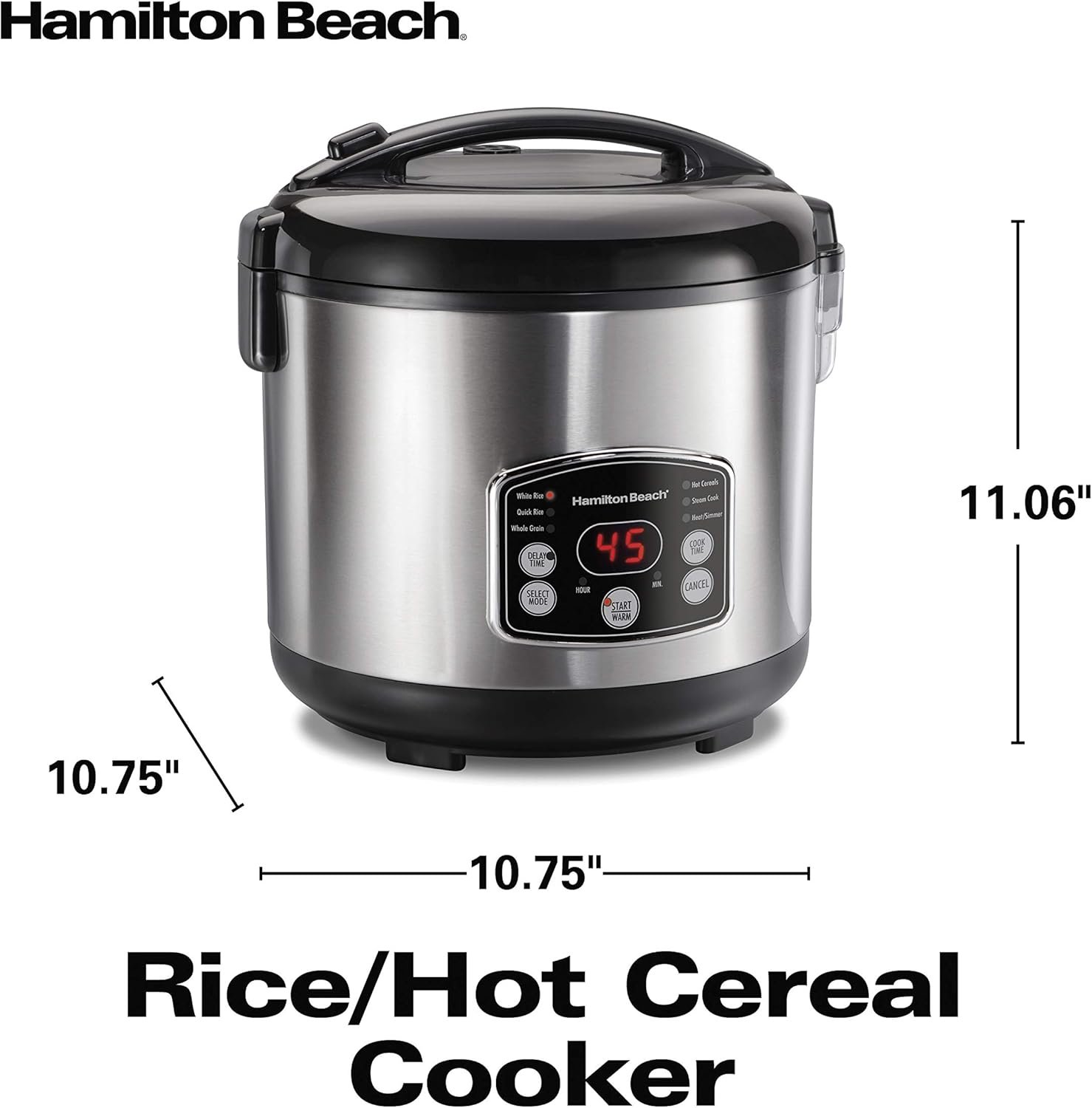 Hamilton Beach Digital Programmable Rice Cooker  Food Steamer, 14 Cups Cooked (7 Uncooked) With Steam  Rinse Basket, Stainless Steel (37548)