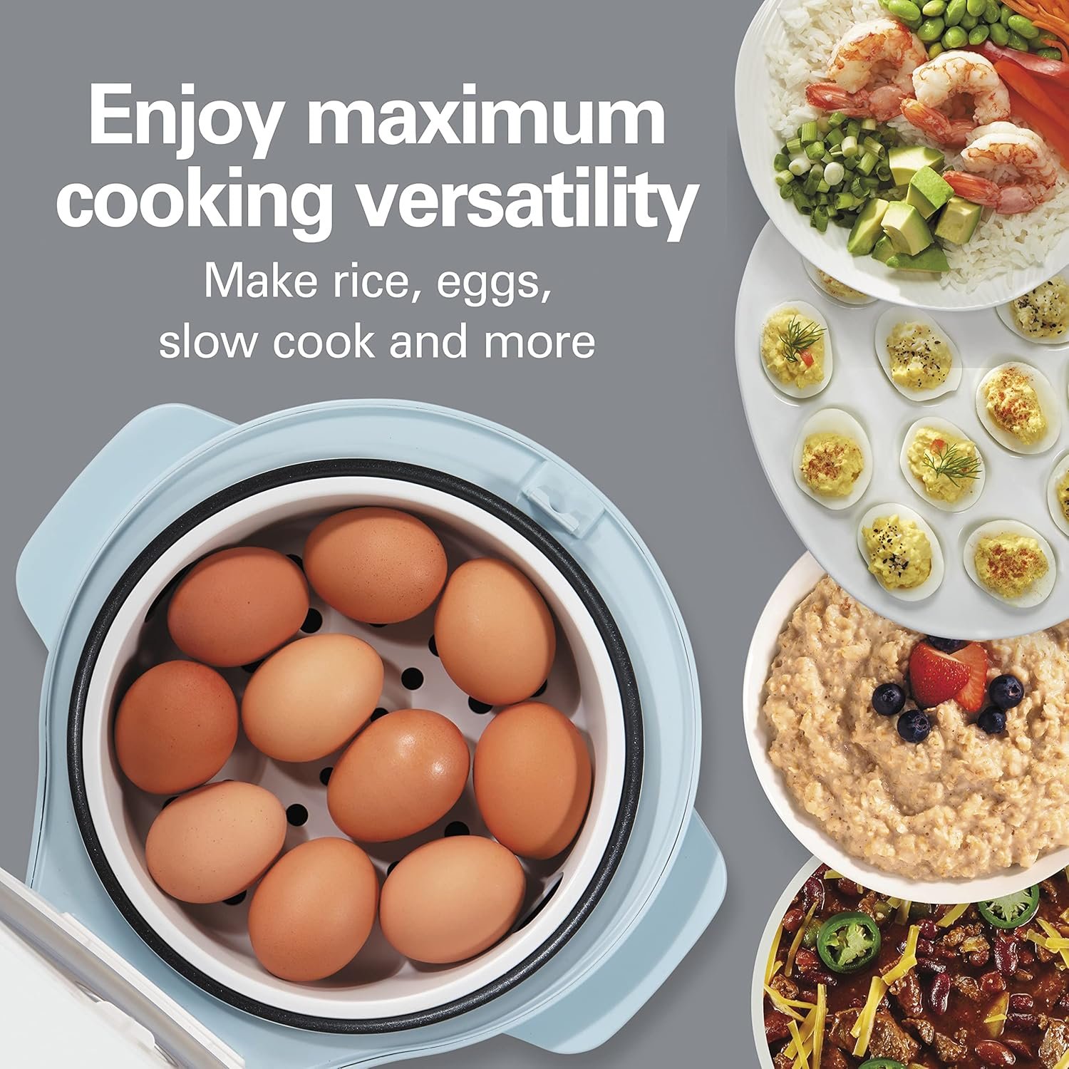 Hamilton Beach Digital Programmable Rice Cooker  Food Steamer, 8 Cups Cooked (4 Uncooked), With Steam  Rinse Basket, Stainless Steel (37518)