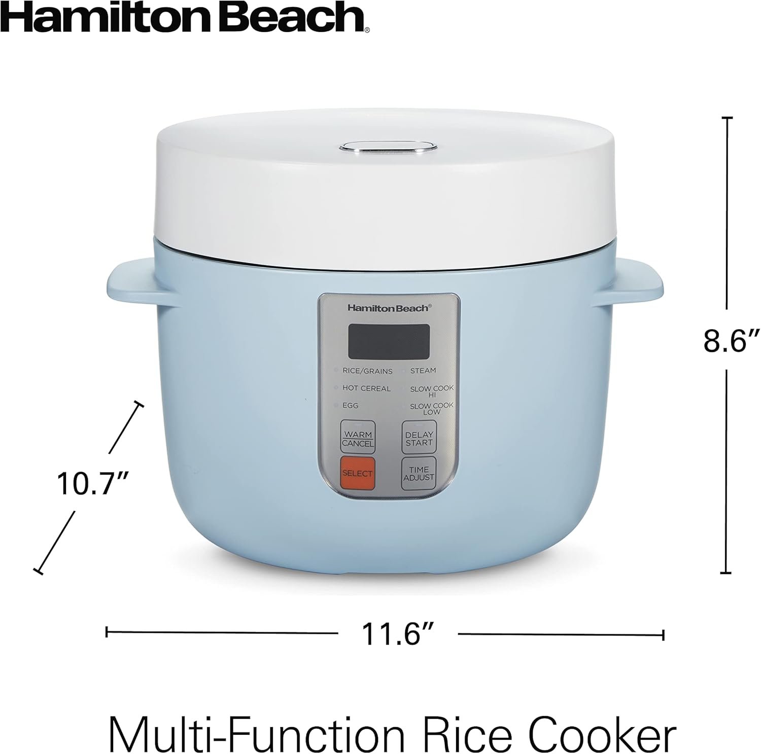Hamilton Beach Digital Programmable Rice Cooker  Food Steamer, with Slow Hard-Boiled Egg Functions, Egg/Steam Tray, Small  Compact, 6 Cups Cooked (3 Uncooked), Stainless Steel (37524)