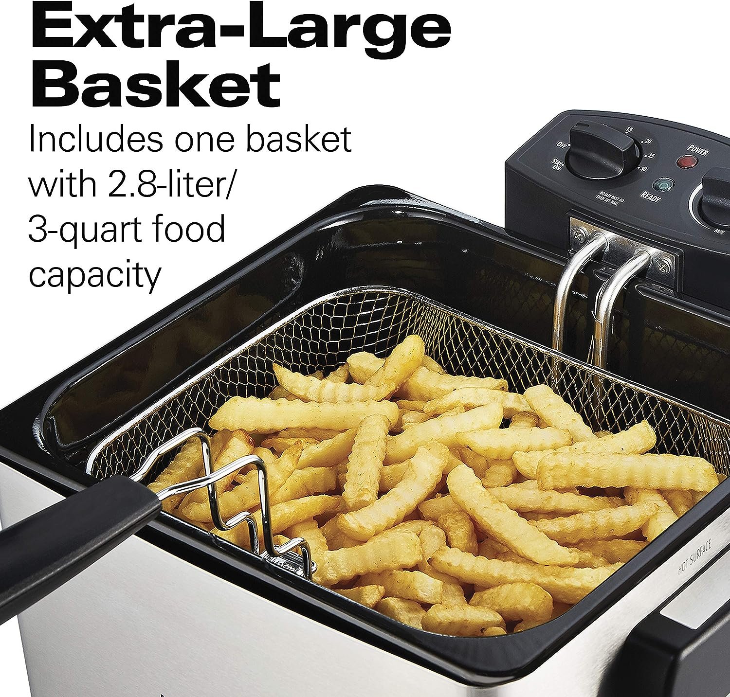 Hamilton Beach Professional Style Electric Deep Fryer, XL Frying Basket, Lid with View Window, 1800 Watts, 19 Cups / 4.5 Liters Oil Capacity, Stainless Steel (35035A)