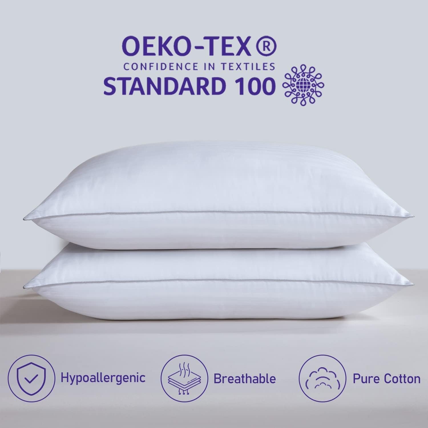 HOMELAB 2 Pack Standard Pillows for Sleeping - 100% Breathable Cotton Case, Soft Plush Down Alternative Filler, Medium to Soft Neck Support for Side Back and Stomach Sleepers, 20x26