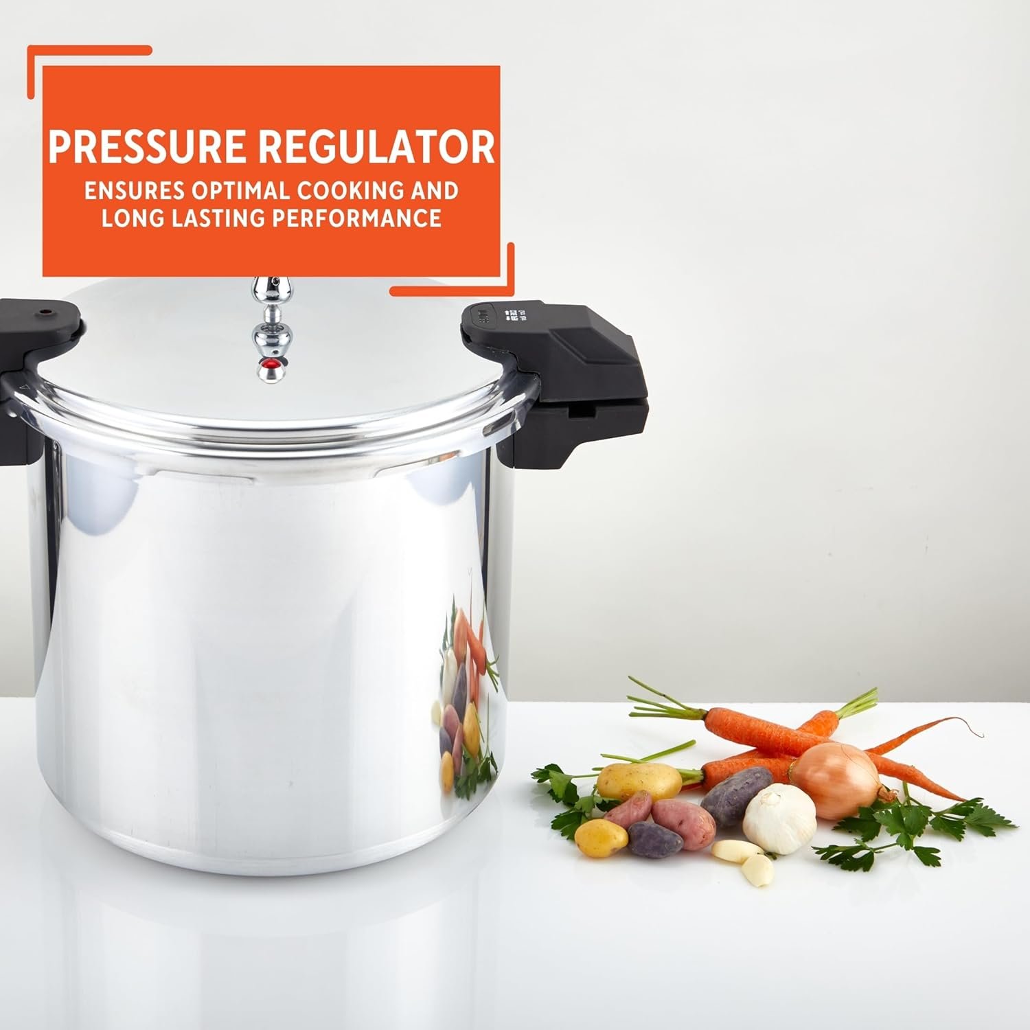 IMUSA 7 Quart Stovetop Aluminum Presure Cooker with safety valves for risk-free opening