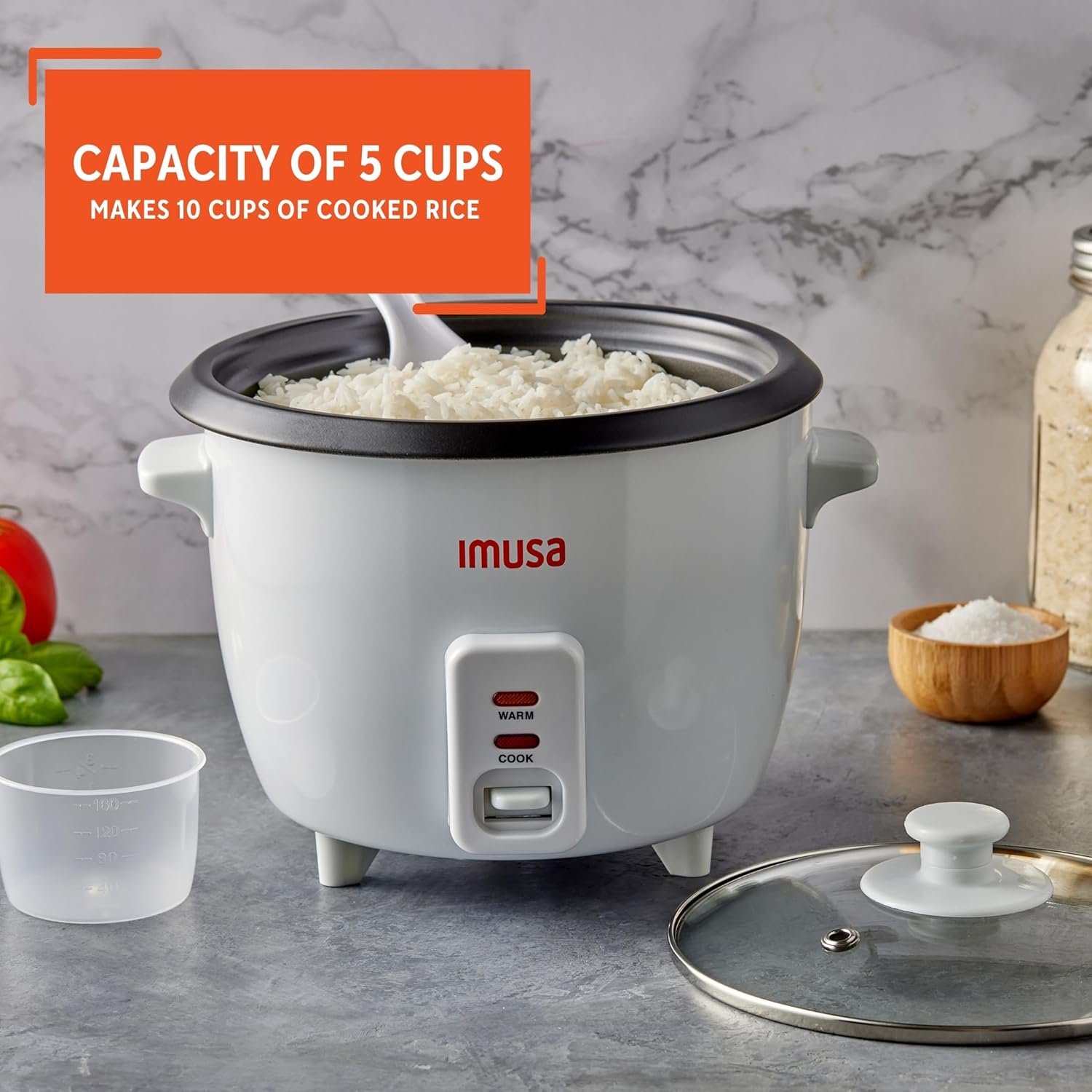 IMUSA USA GAU-00011 Electric Nonstick Rice Cooker 3-Cup (Uncooked) 6-Cup (Cooked), White