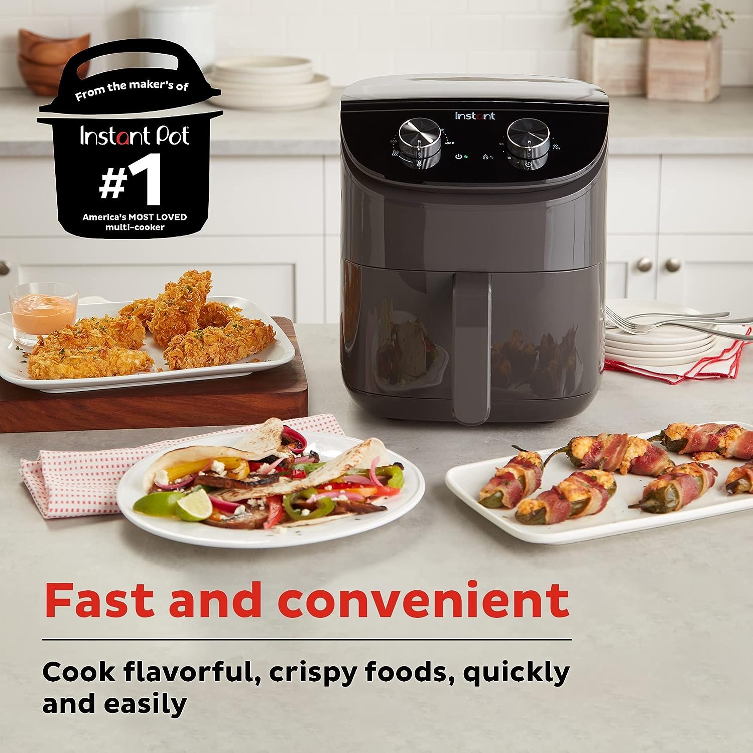 Instant Essentials 4QT Air Fryer Oven, From the Makers of Instant Pot with EvenCrisp Technology, Nonstick and Dishwasher-Safe Basket, Fast Cooking, Easy-to-Use, Includes Free App with over 100 Recipes