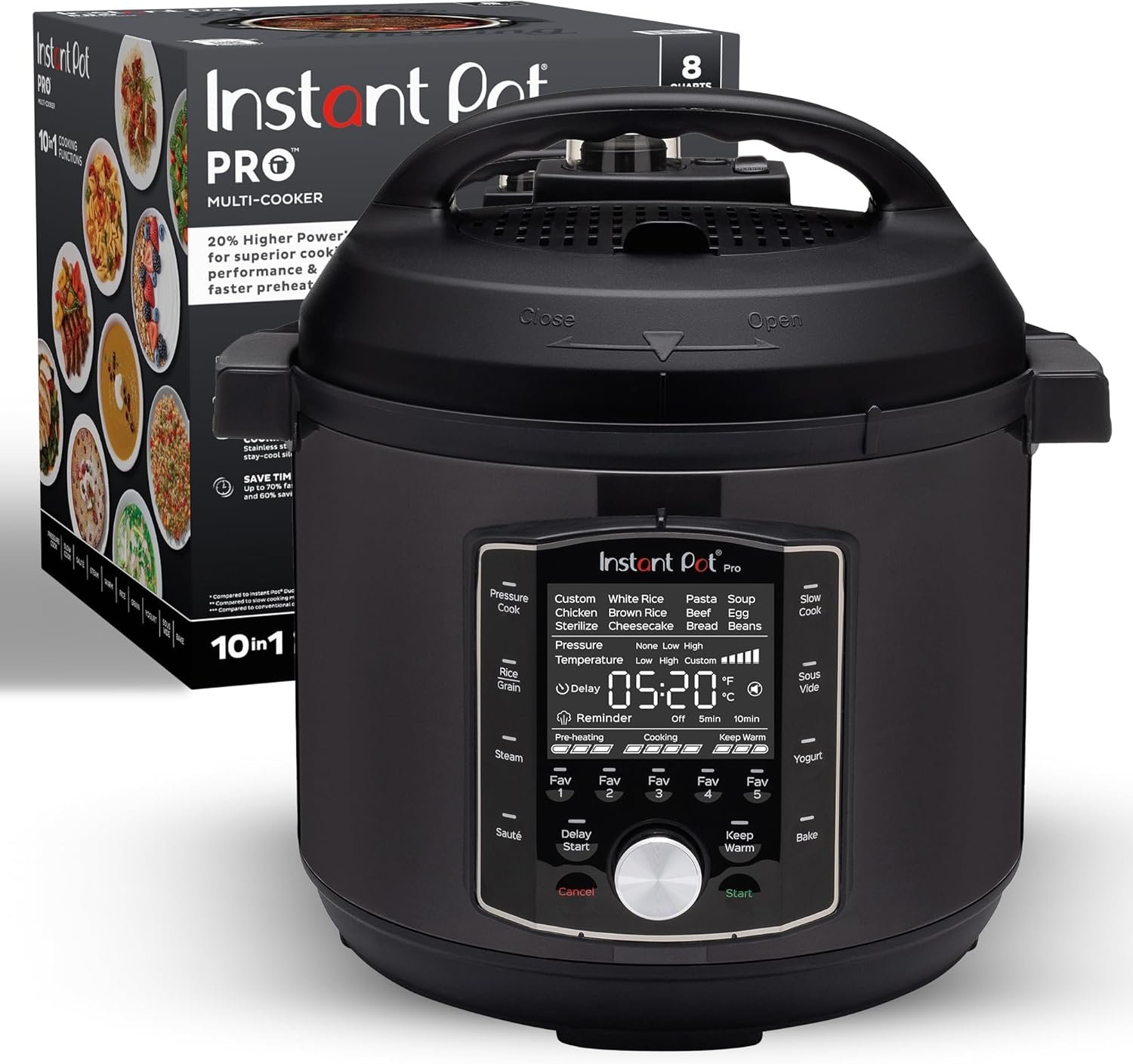 Instant Pot Pro 10-in-1 Pressure Cooker, Slow Cooker, Rice/Grain Cooker, Steamer, Sauté, Sous Vide, Yogurt Maker, Sterilizer, and Warmer, Includes App With Over 800 Recipes, Black, 6 Quart