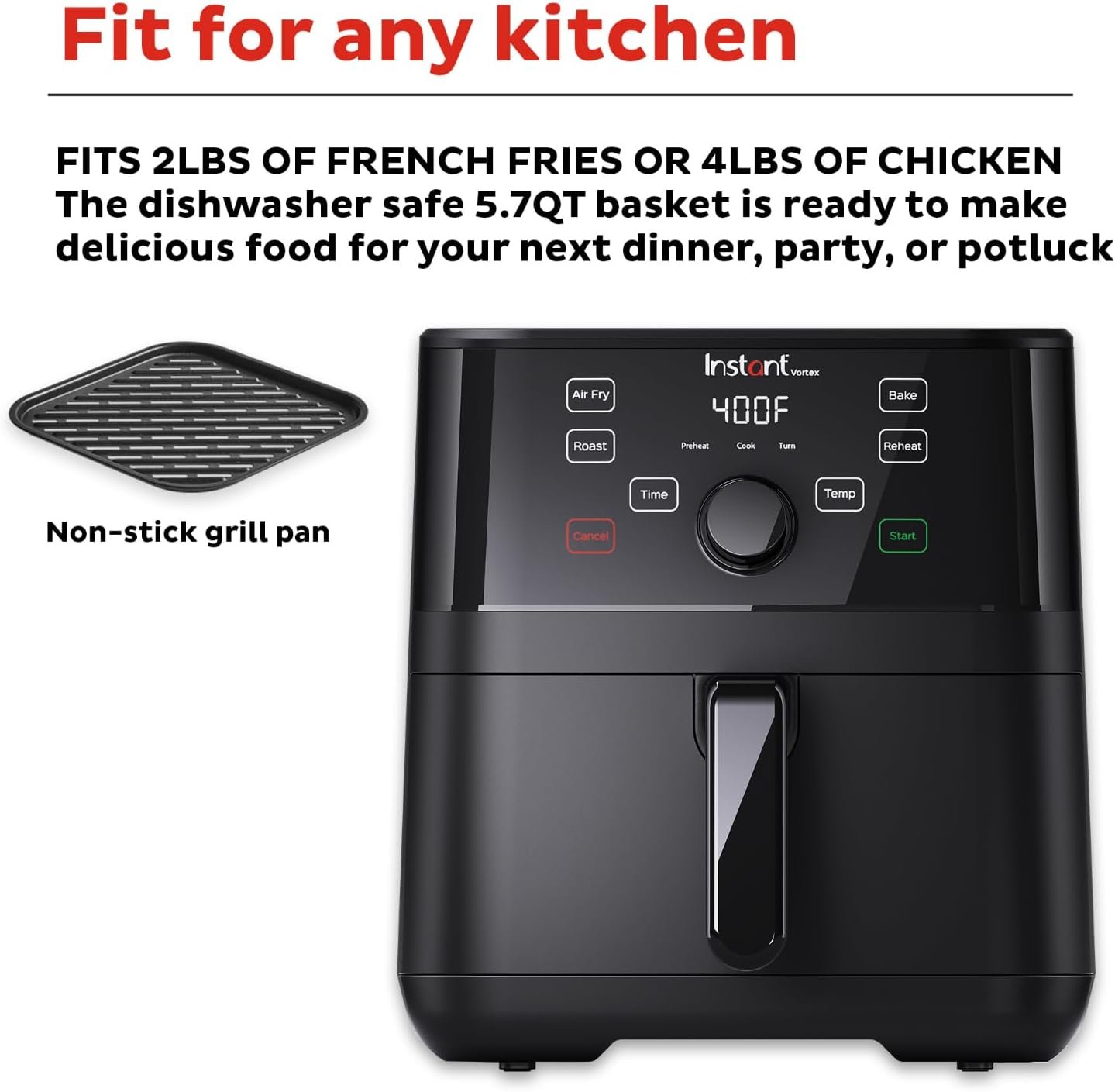 Instant Pot Vortex 6QT XL Air Fryer, 4-in-1 Functions that Crisps, Roasts, Reheats, Bakes for Quick Easy Meals, 100+ In-App Recipes, is Dishwasher-Safe, from the Makers of Instant Pot, Black