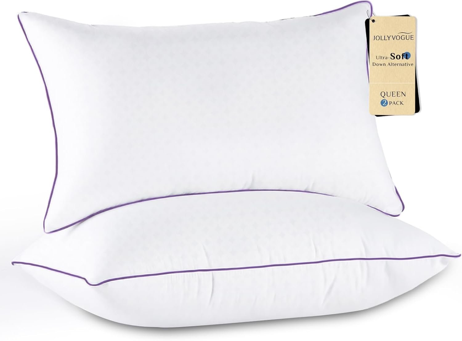 JOLLYVOGUE Pillows Queen Size Set of 2, Medium Supportive Bed Pillows with Super Soft Down Alternative Fill, Luxury Fluffy Hotel Quality for Side, Back, and Stomach Sleepers