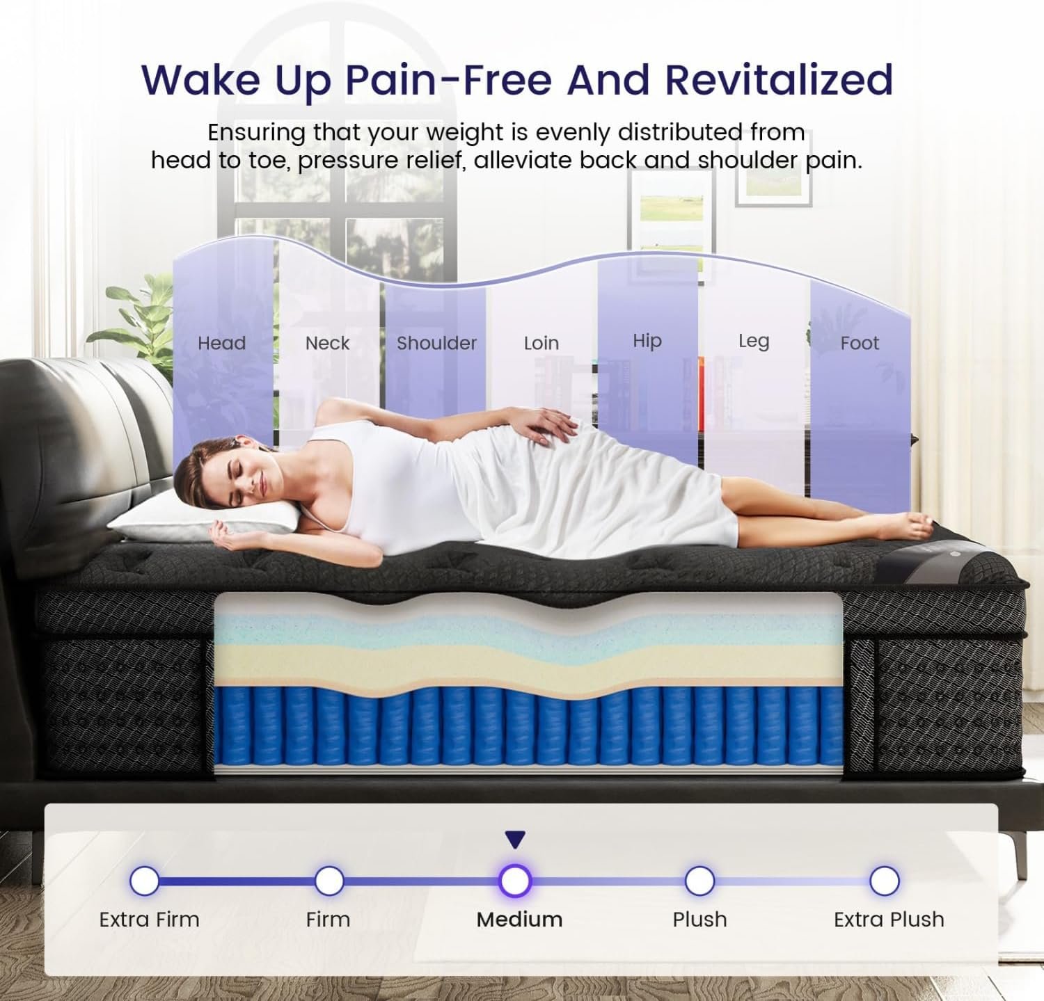King Size Mattress, 16 Inch Deluxe Hybrid King Mattress in a Box, Medium Firm Mattresses with Gel Memory Foam  Pocket Springs, Pressure Relief, Cooling, Extra Edge Support [Upgraded Support]