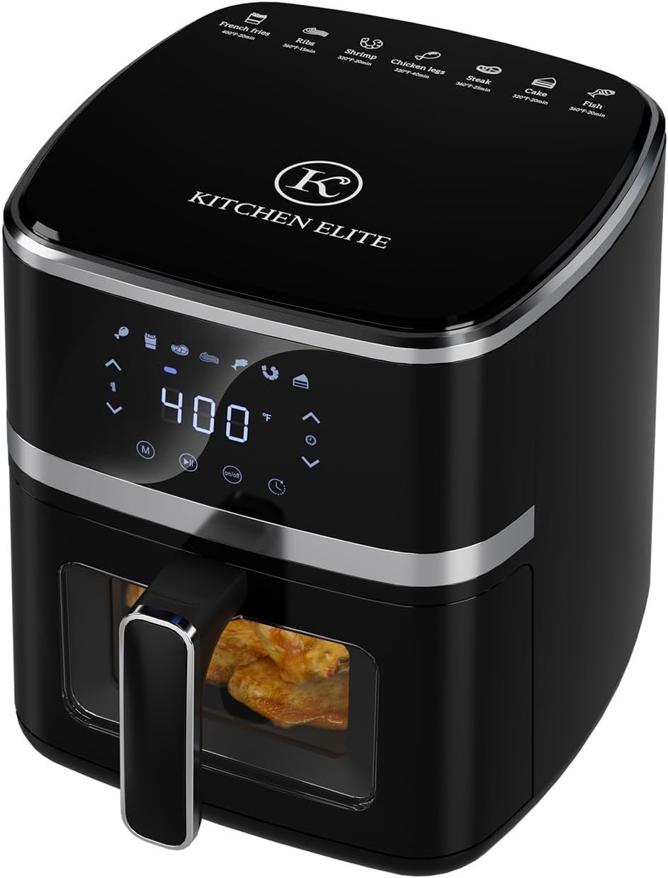 Kitchen Elite® Air Fryer Oven Stainless Steel, XL 8.5QT Large Airfryer with View Window, 10 one-touch Functions, Precise Temp Control, 90% Less Oil, Rapid Heating, Roast, Dehydrate, 1700W [Enhanced]
