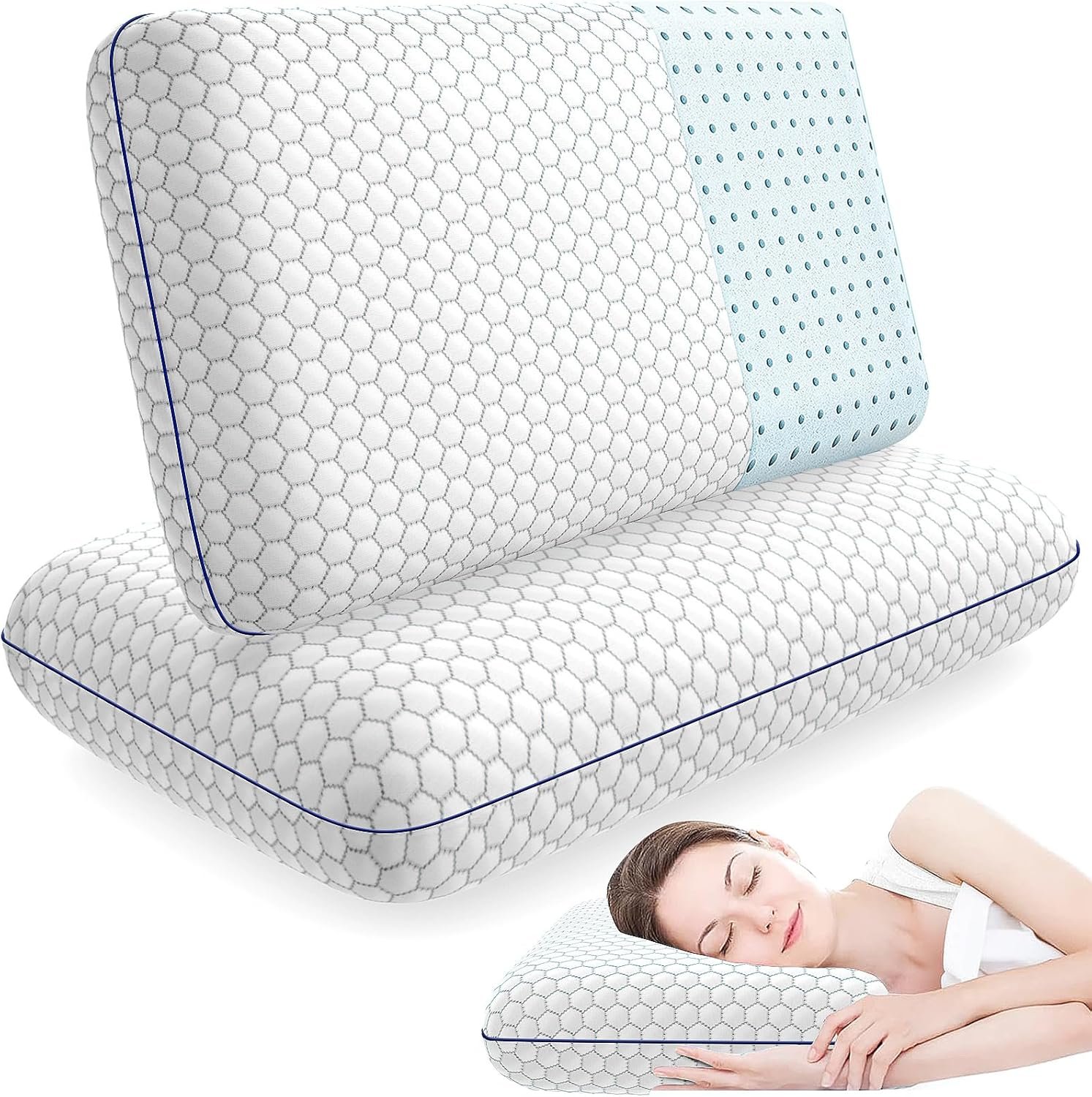 Memory Foam Pillows for Side, Back and Stomach Sleepers, Bed Pillow with Washable Cover and Breathable Mesh, Bed Pillow for Sleeping Standard Size (Grey)