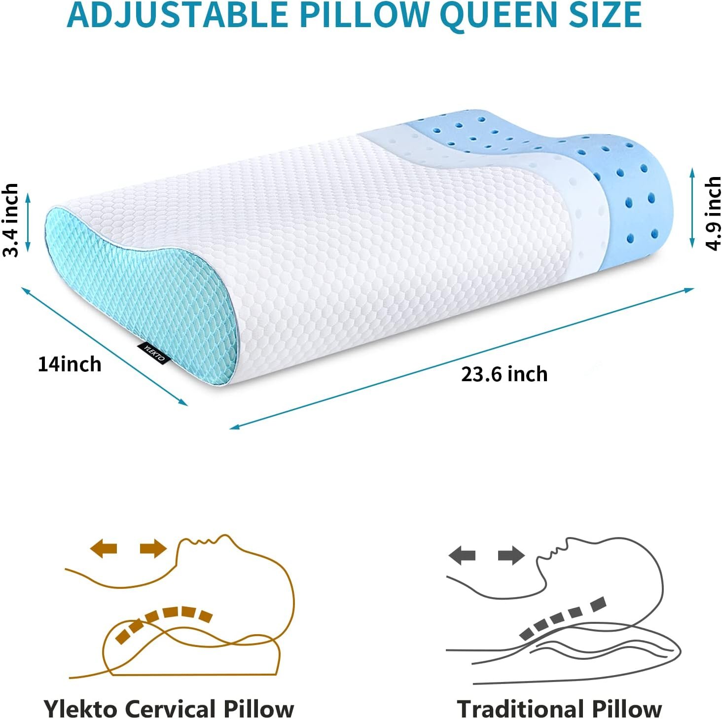 Memory Foam Pillows Neck Pillow Bed Pillow for Sleeping Ergonomic Cervical Pillow Orthopedic Contour Pillow for Side Back Stomach Sleeper